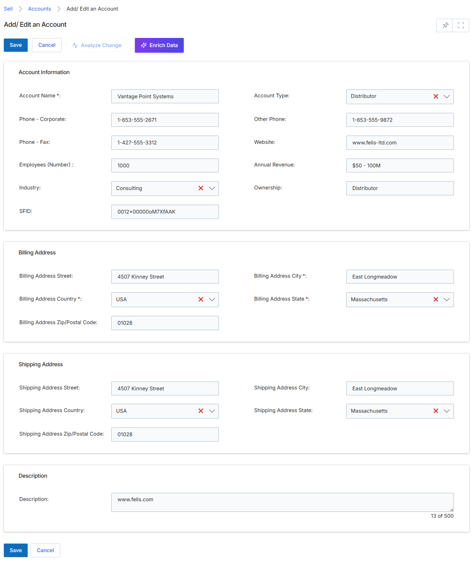Add/Edit an Account form