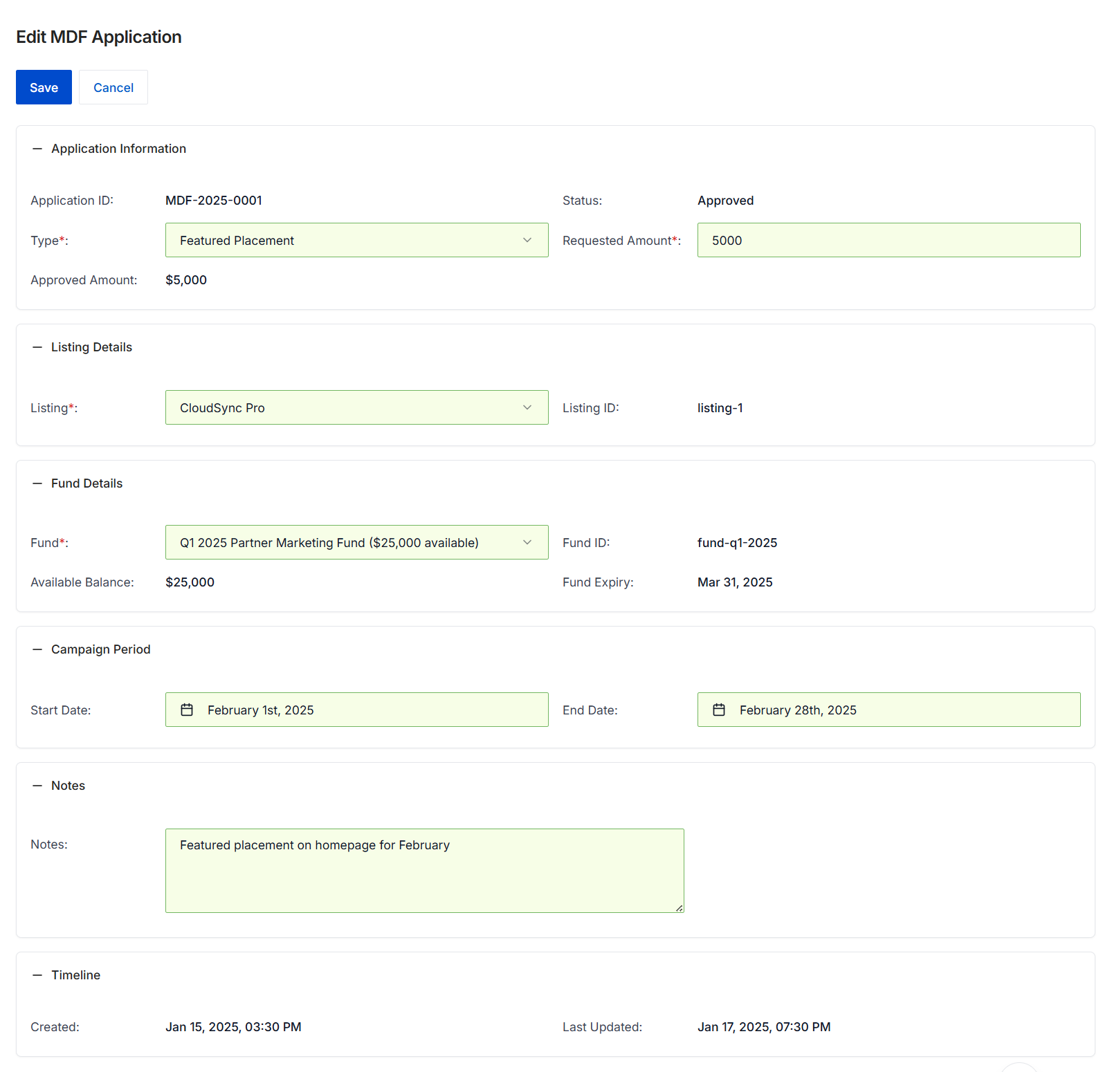 Edit MDF Application form
