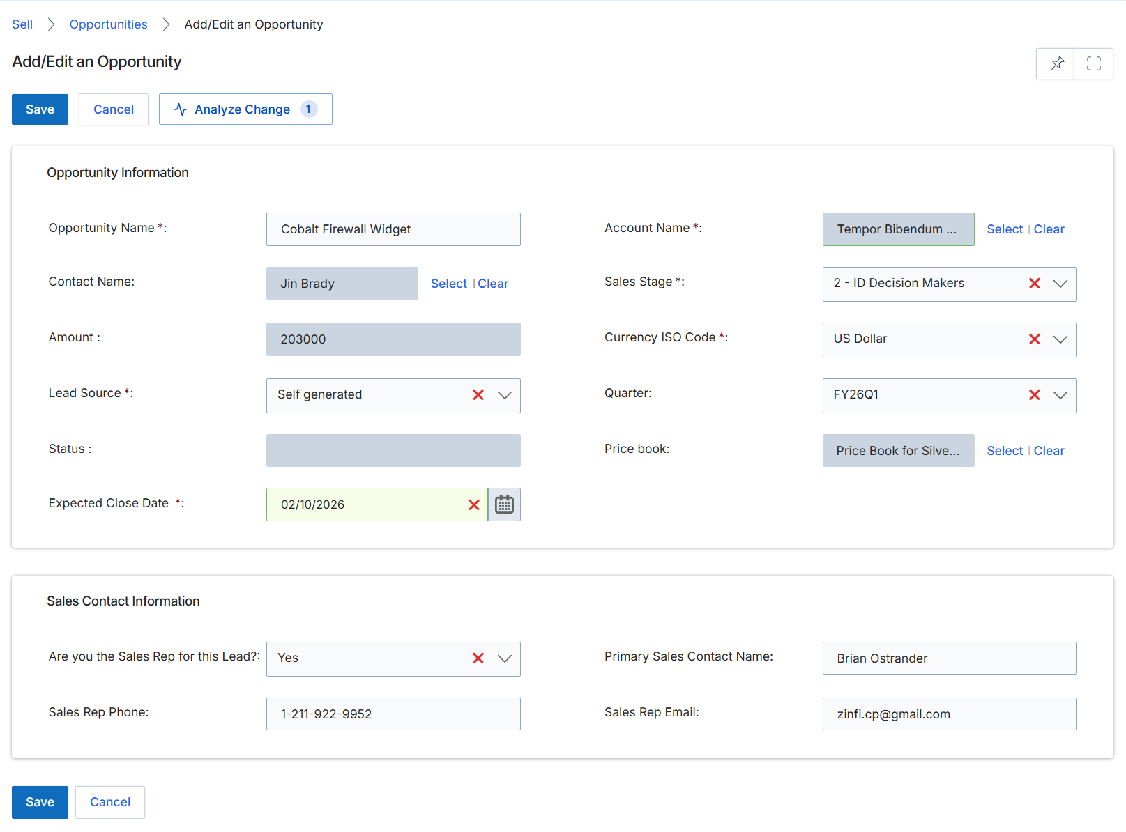 Add/Edit an Opportunity form