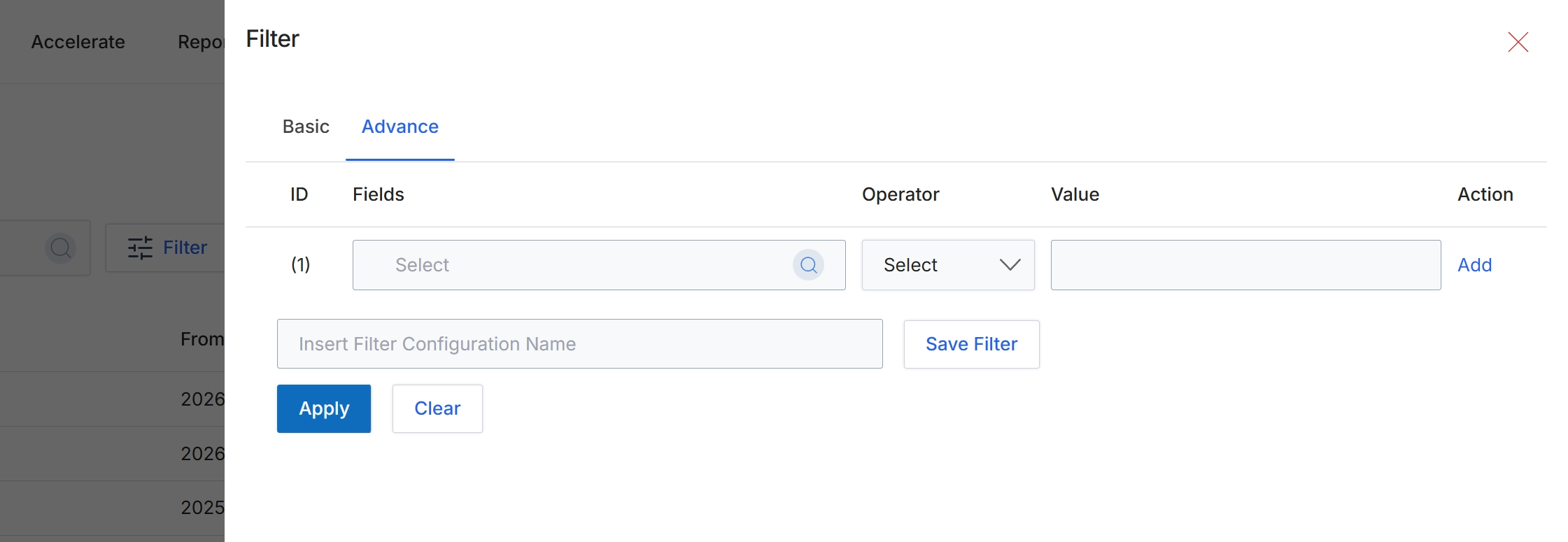 Advanced Filter dialog