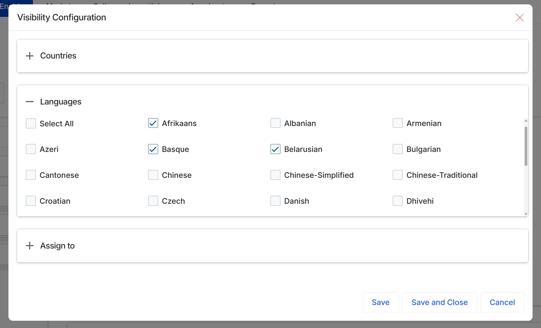 Video visibility configuration by language