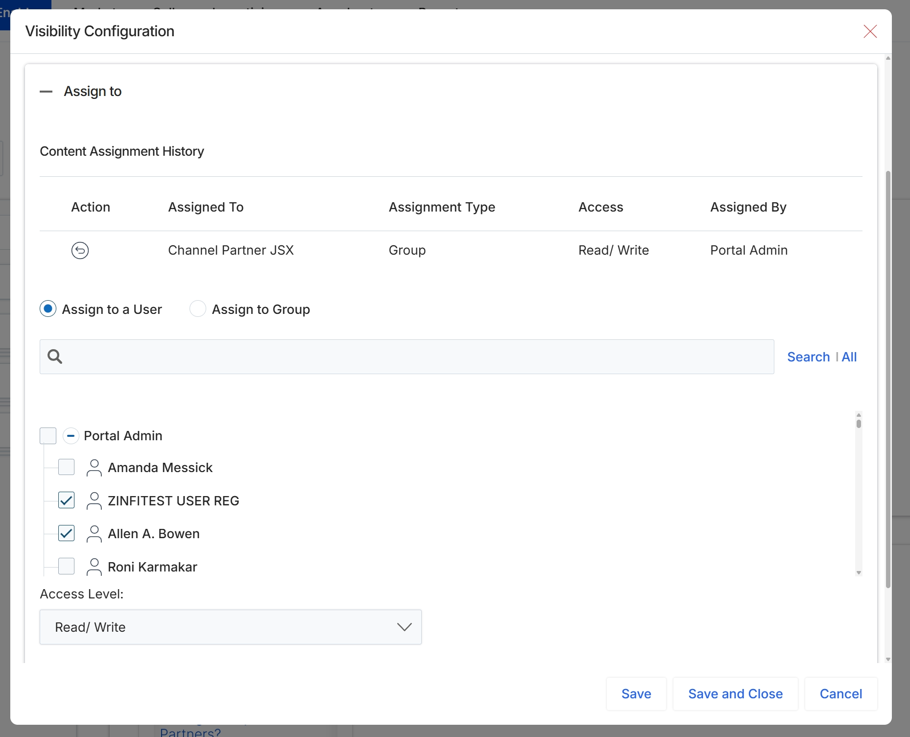 Video content visibility configuration dialog