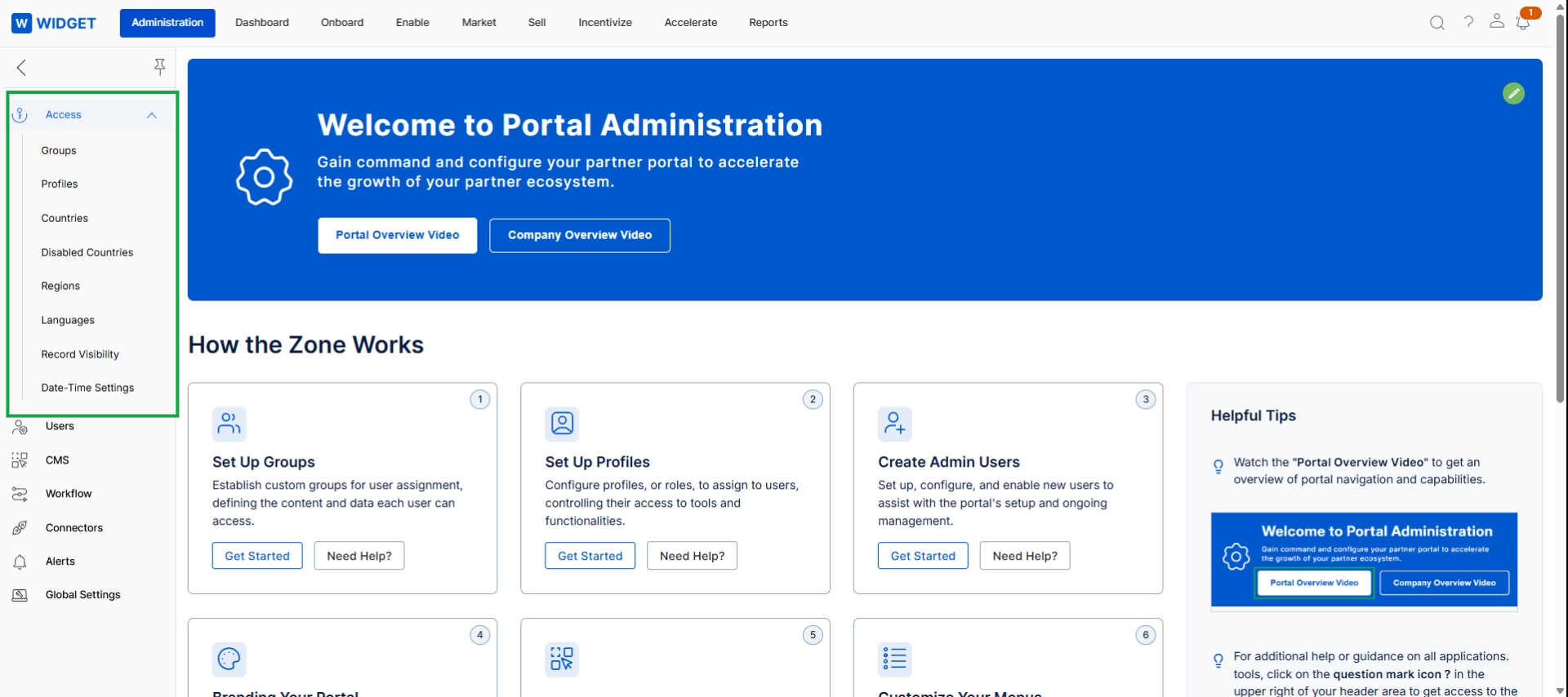 Administration module landing page