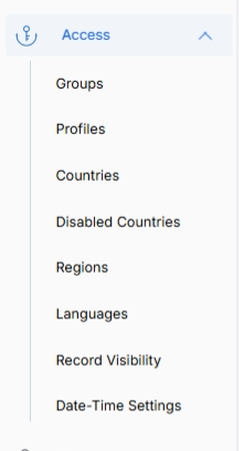 Access section navigation menu