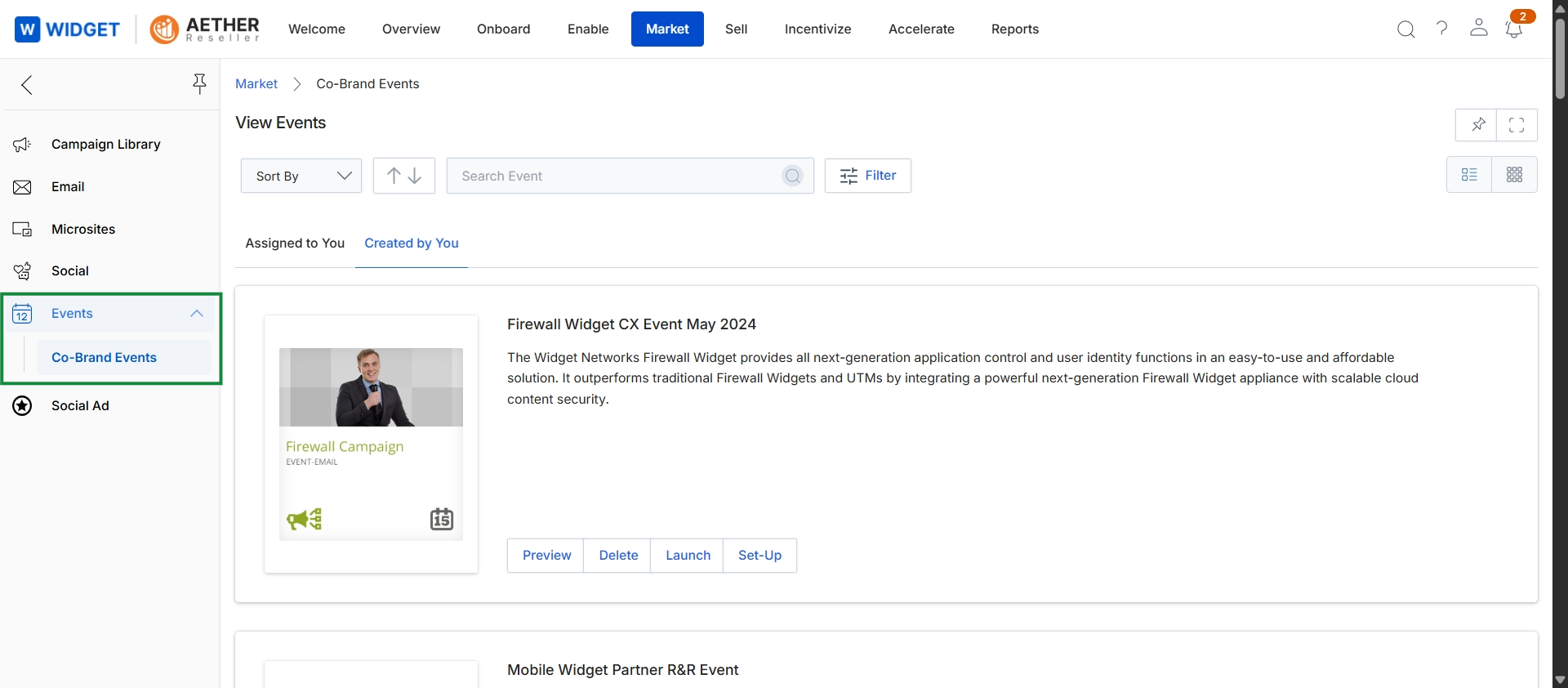 Co-brandable events listing in Market