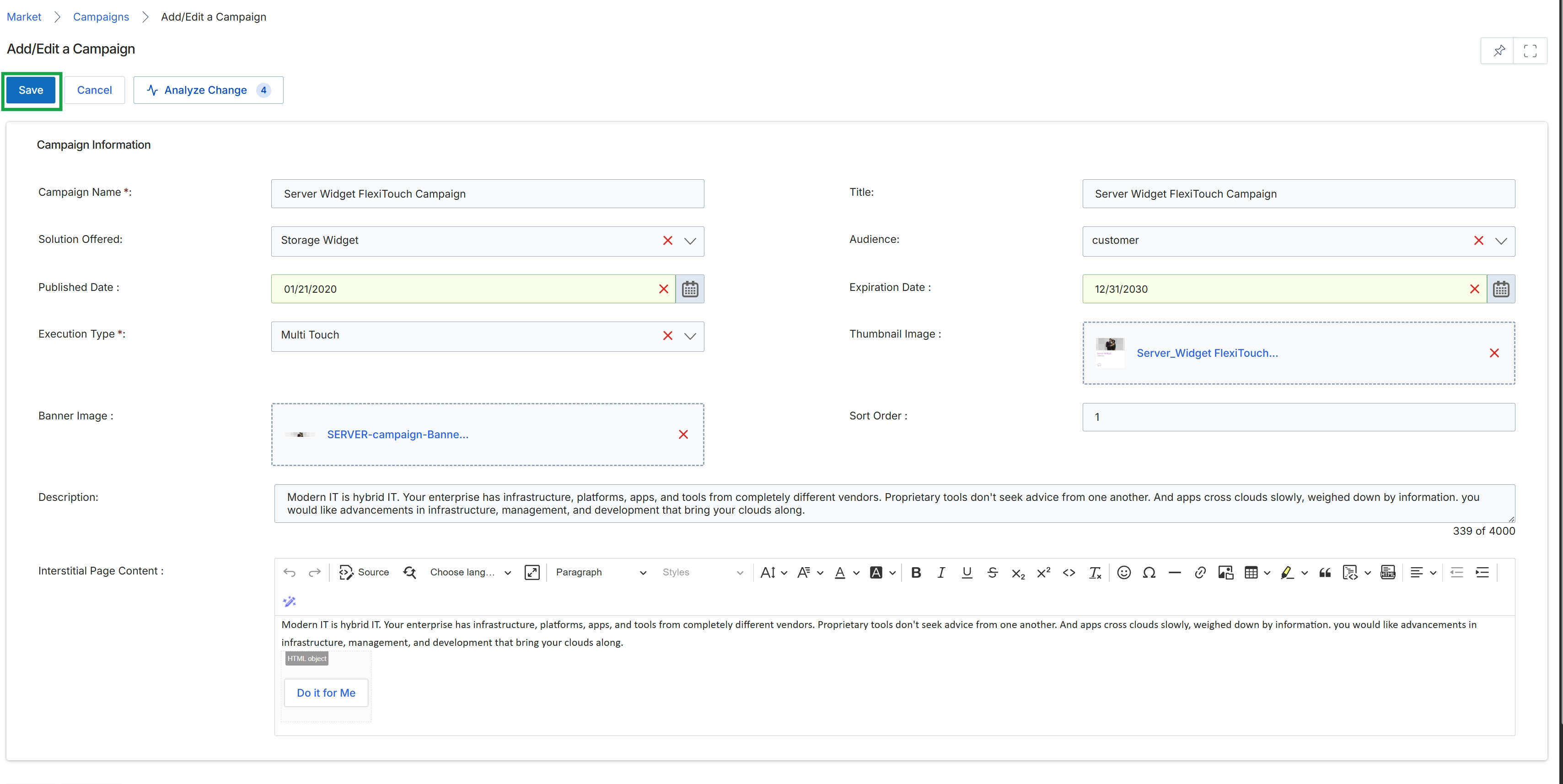 Add/Edit a Campaign form