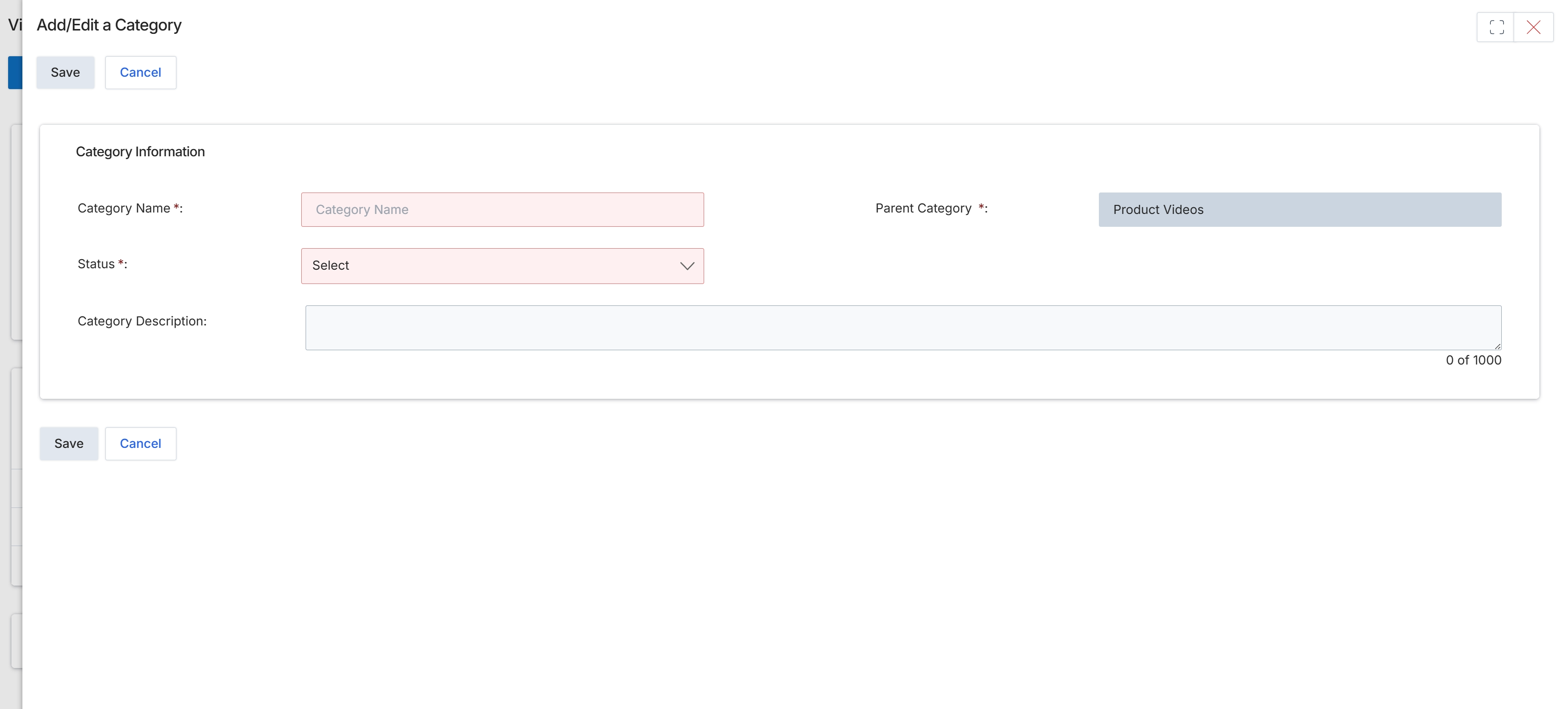 Add/Edit Video Library Category Form