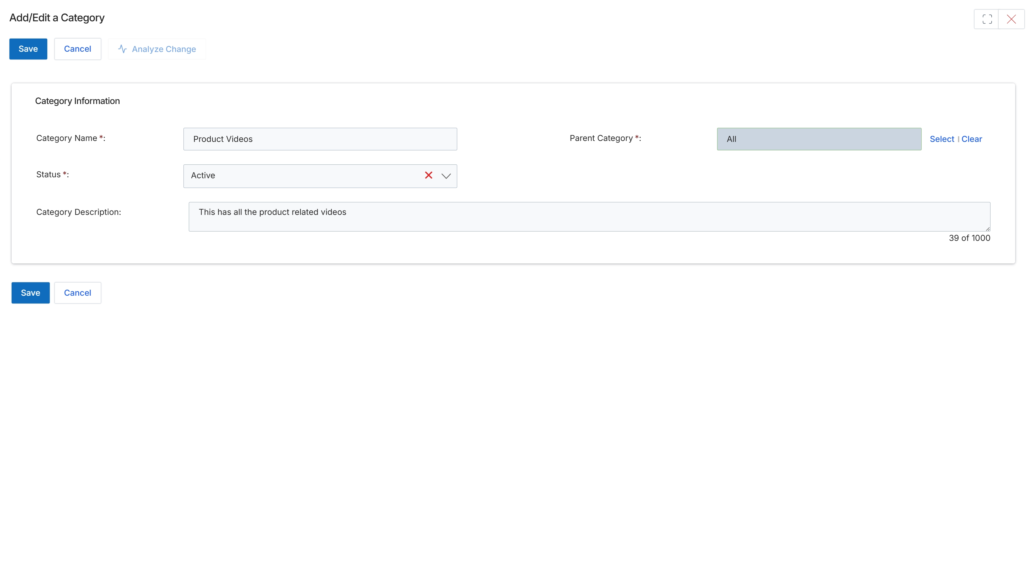 Add/Edit Video Category form