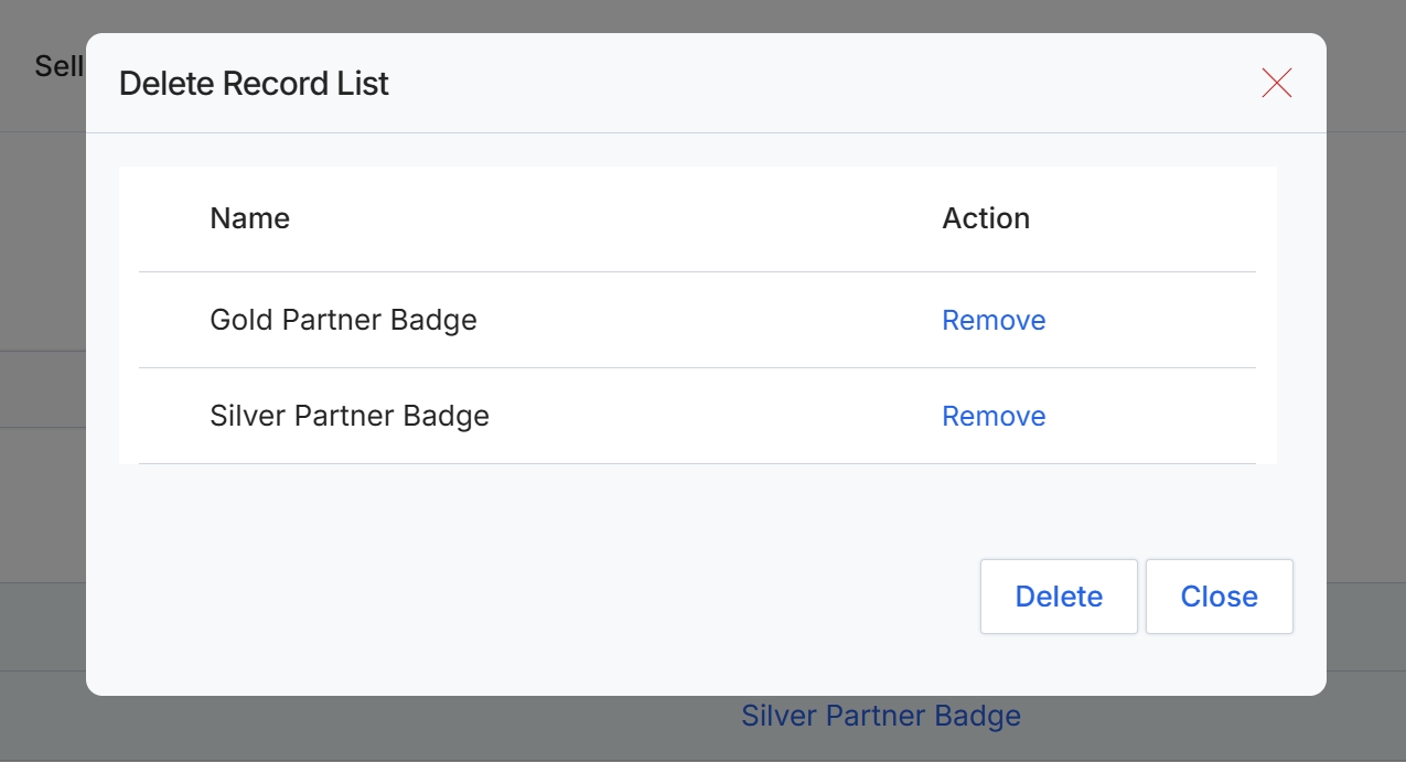 Delete Record List dialog