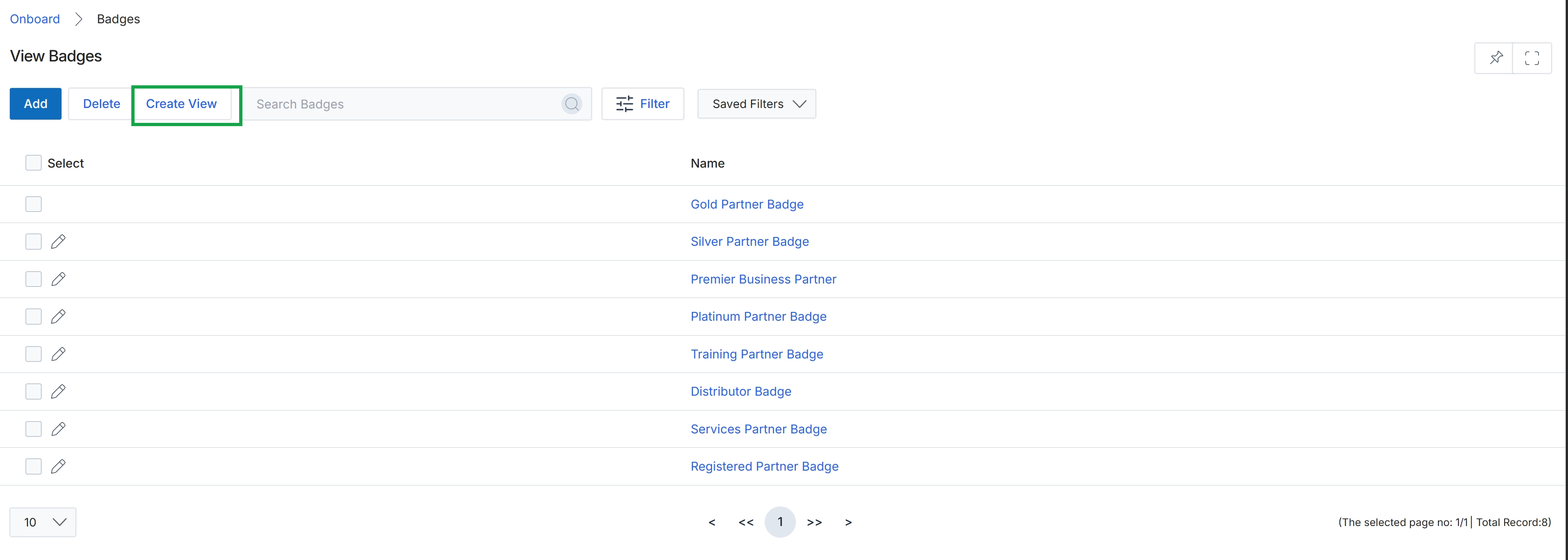 Badges list view