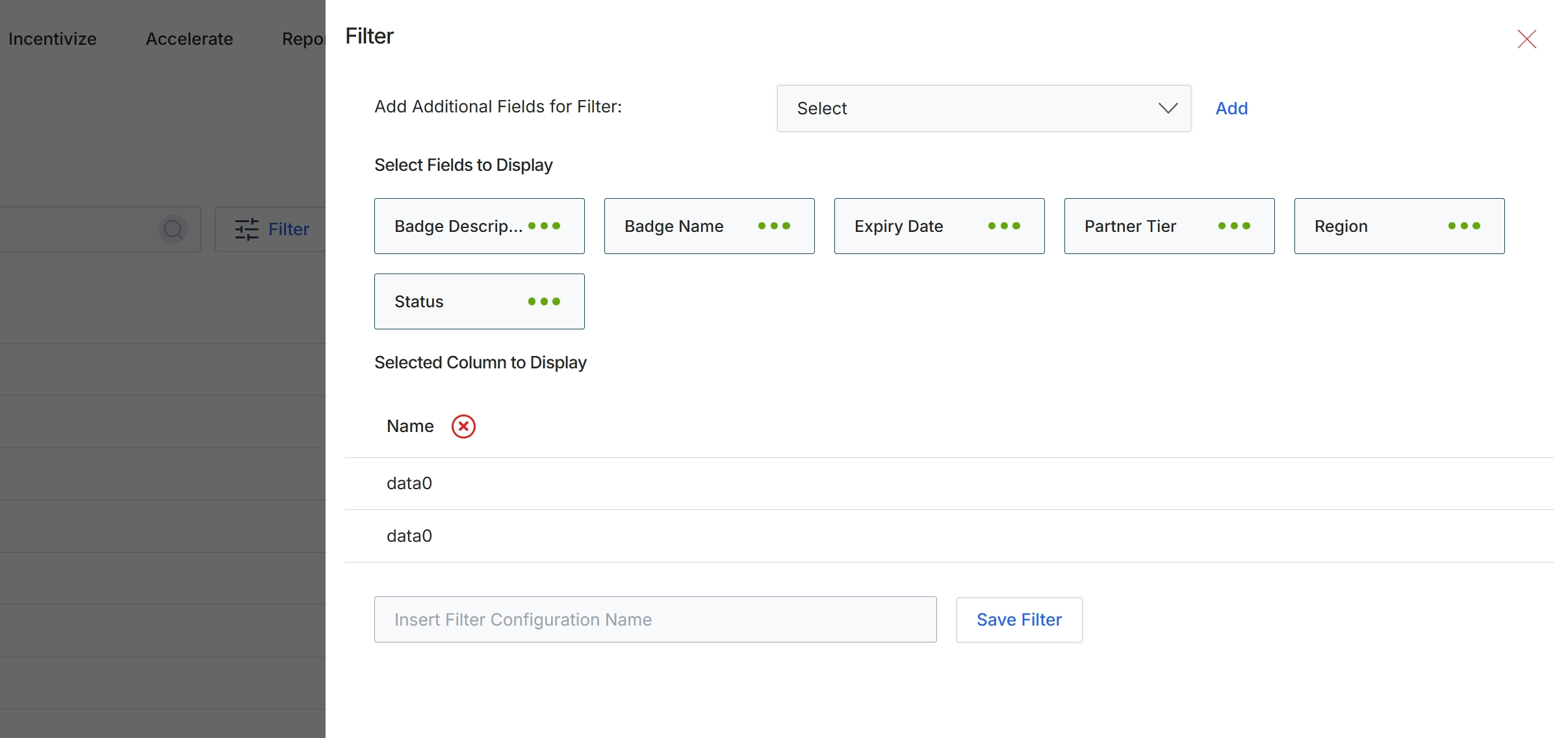 Filter configuration panel