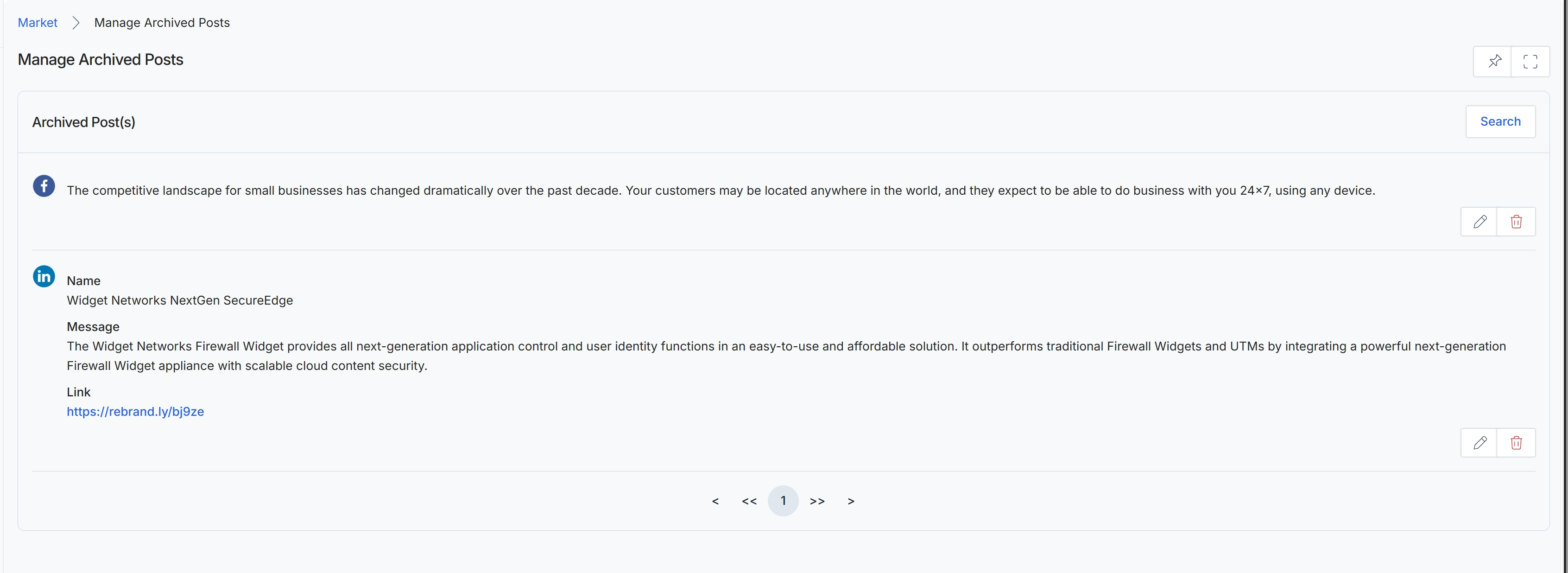 Archived social media posts listing