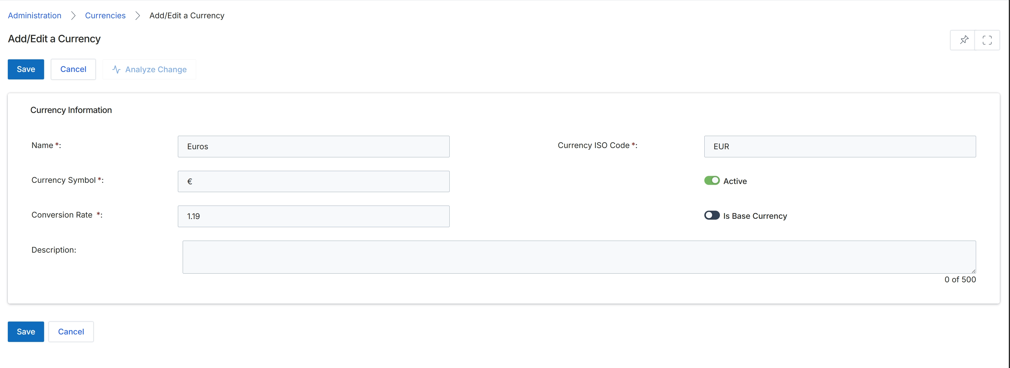 Add/Edit a Currency form