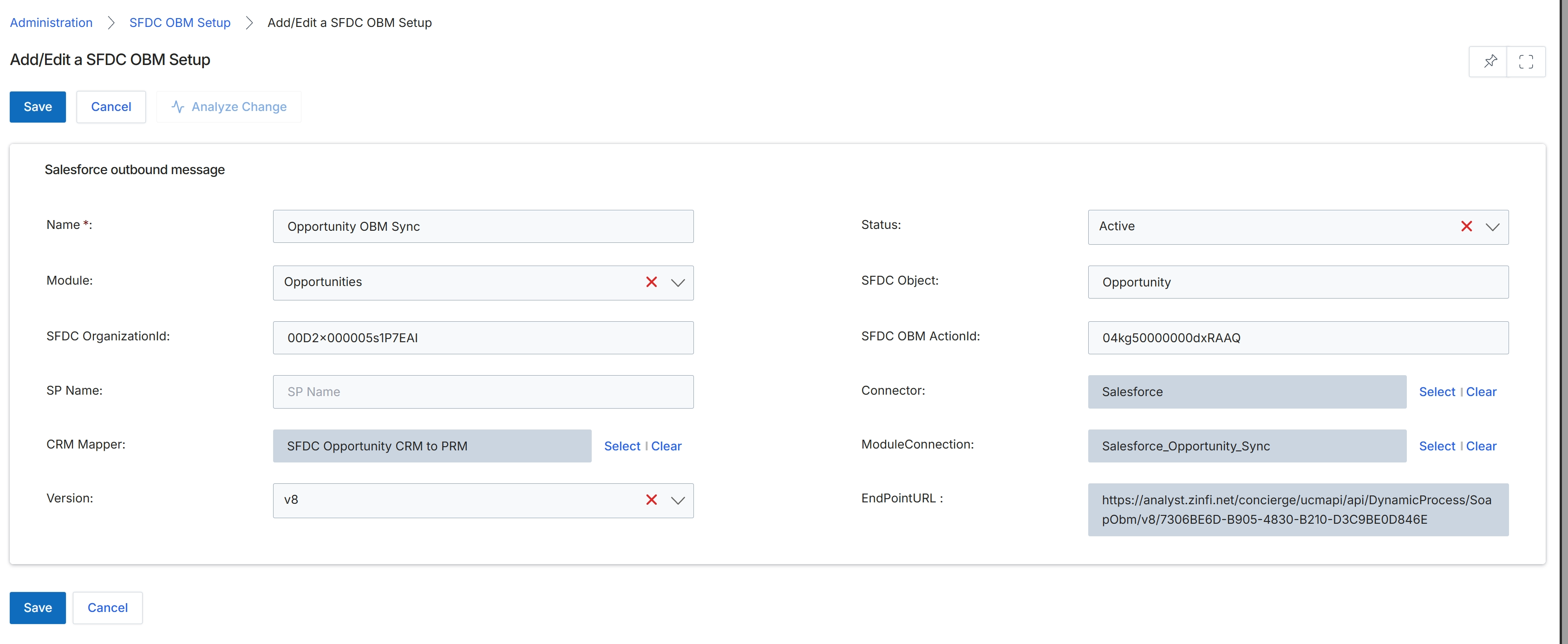 Add/Edit a SFDC OBM Setup form