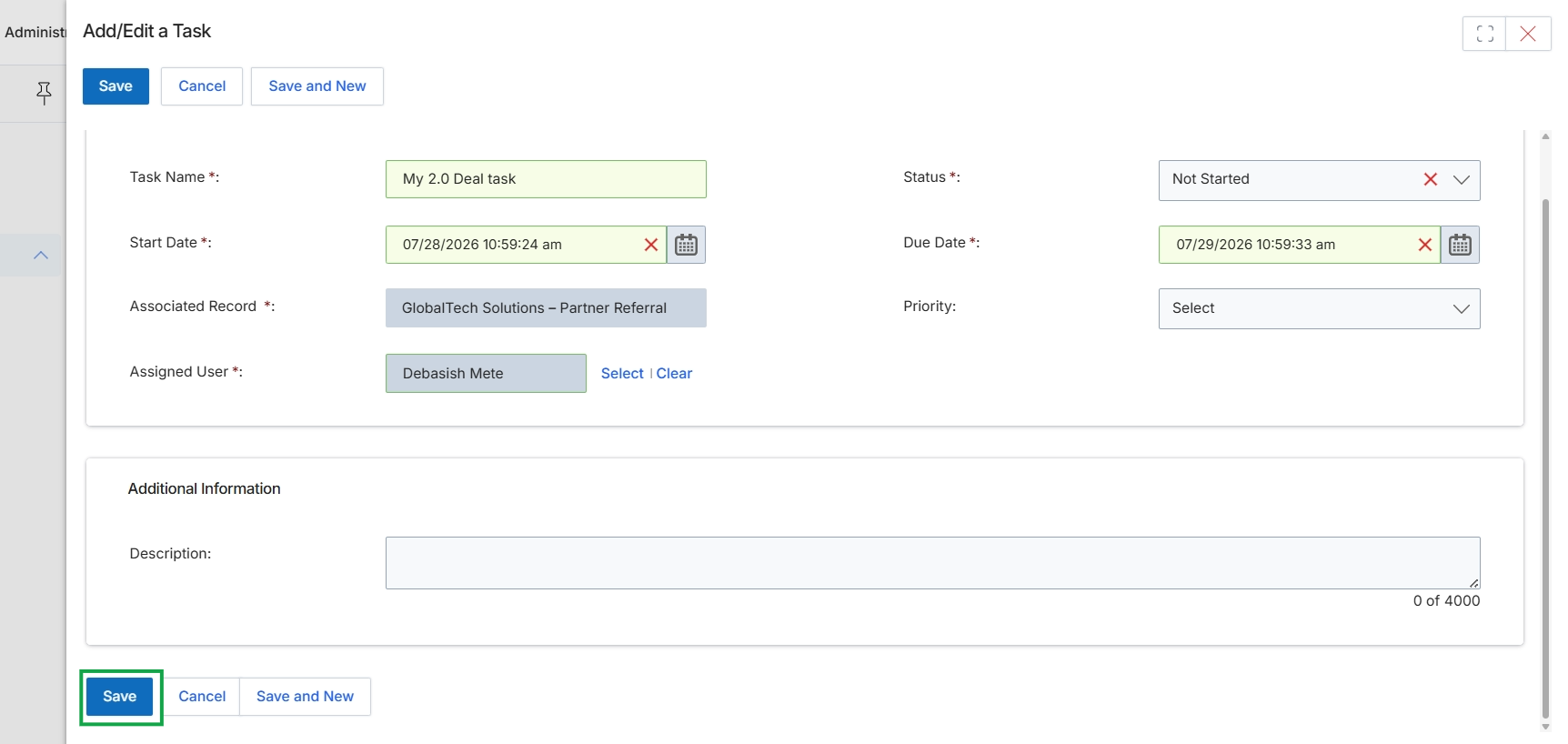 Add/Edit a Task form