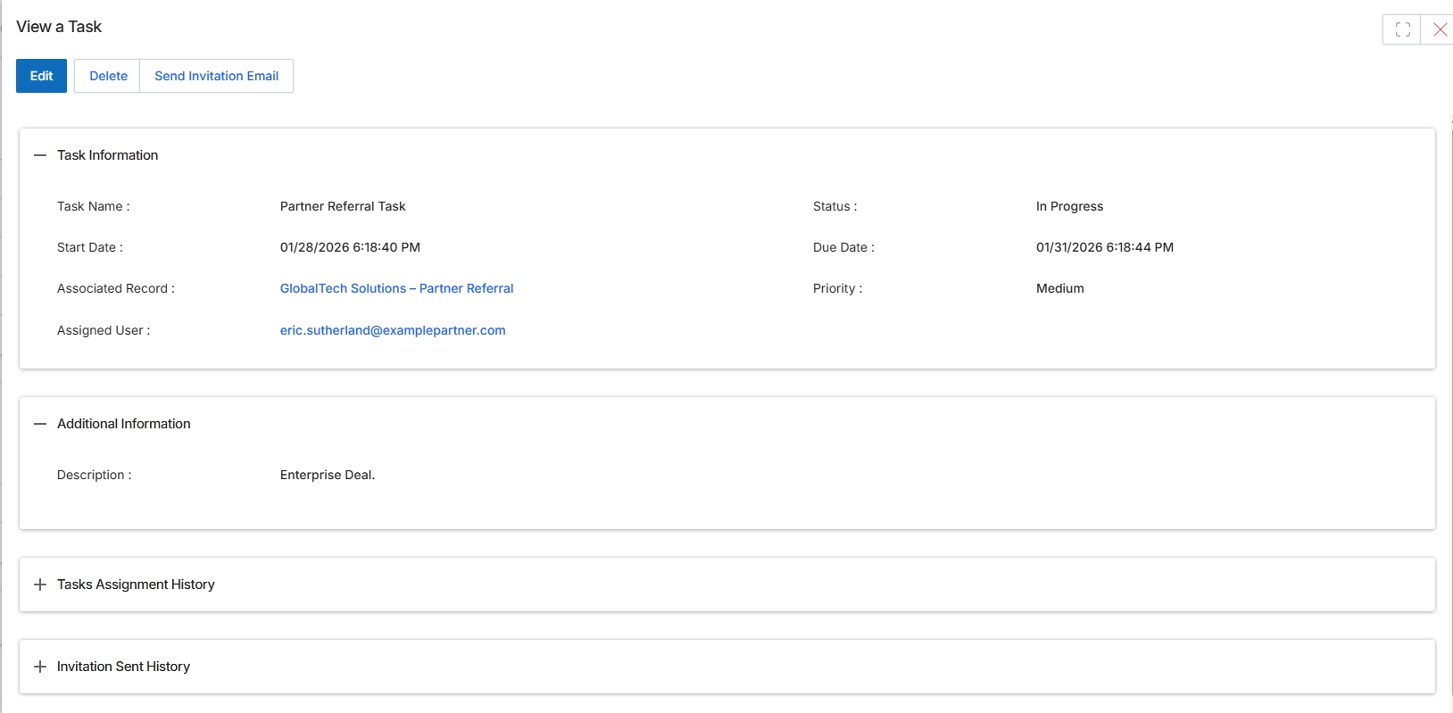 View a Task screen