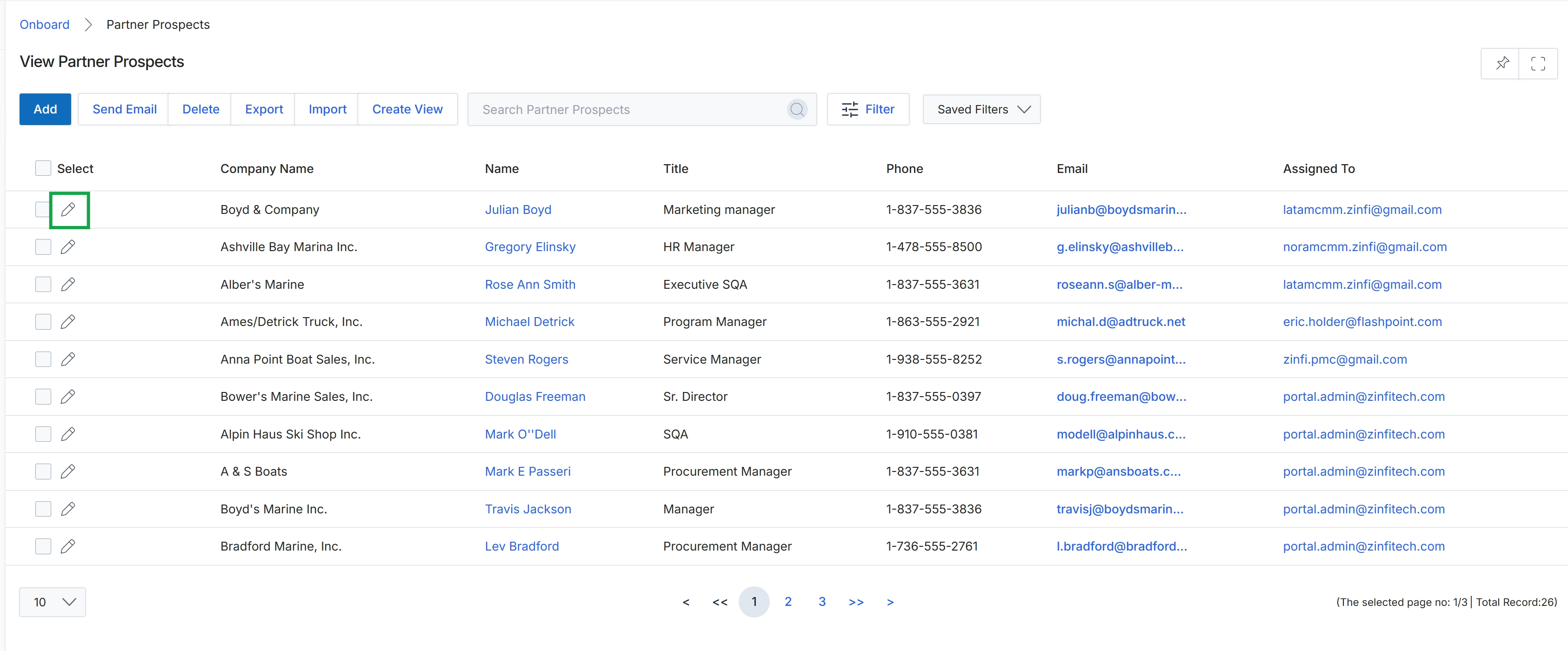 Partner Prospects list view