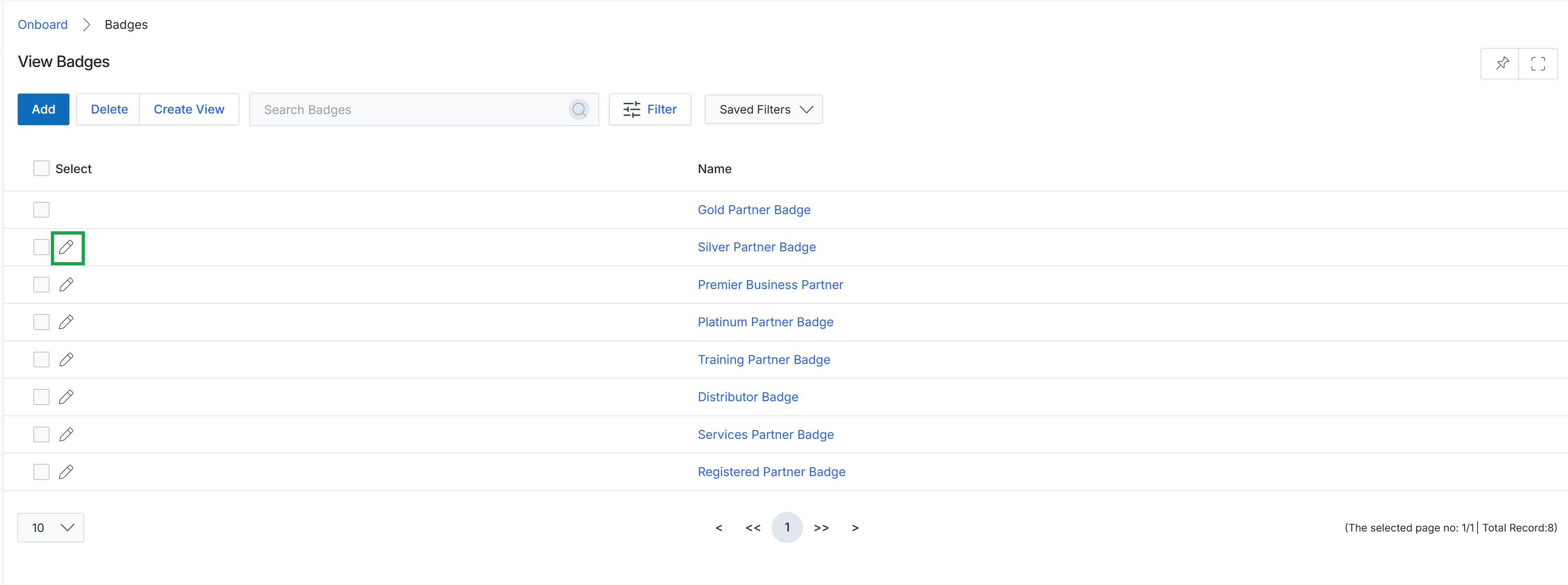 View Badges list page
