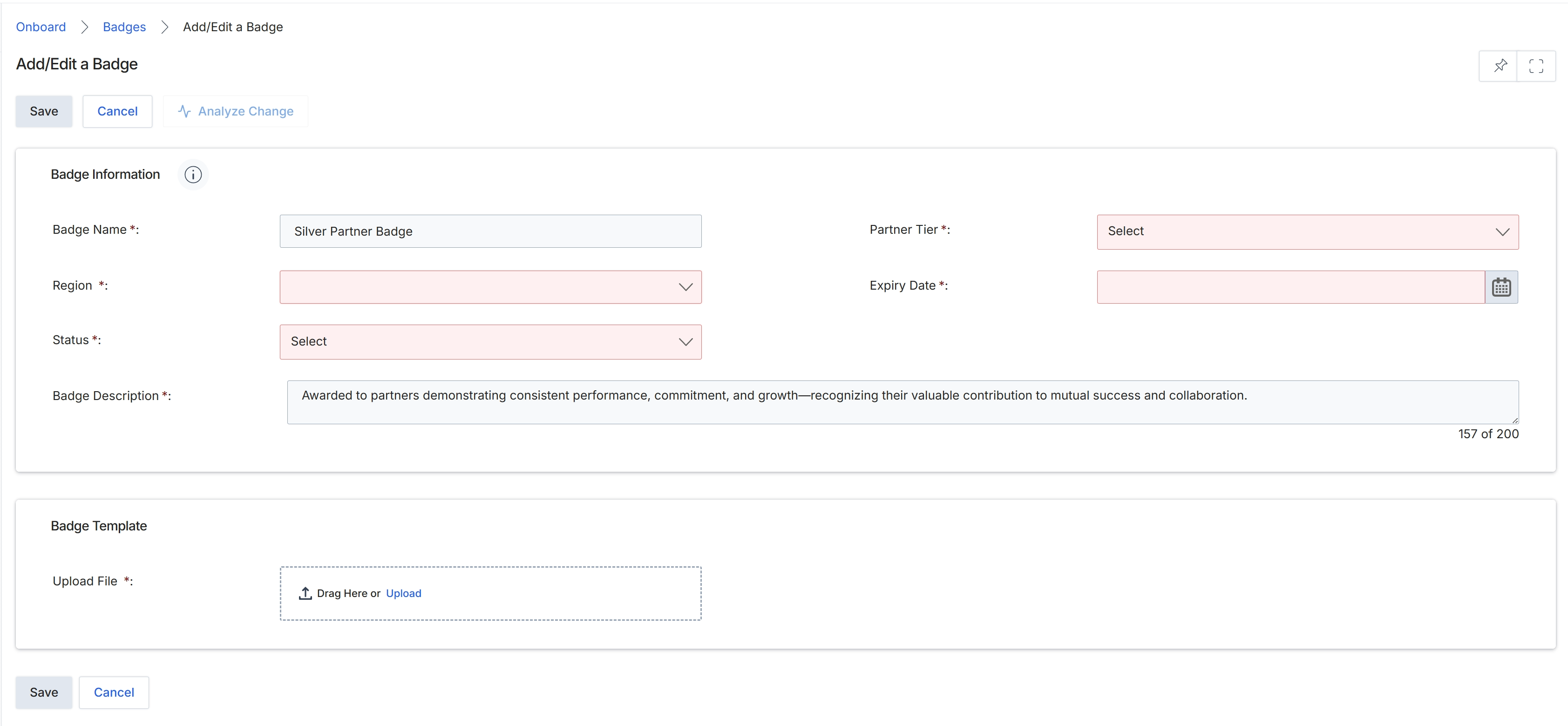 Add/Edit a Badge form