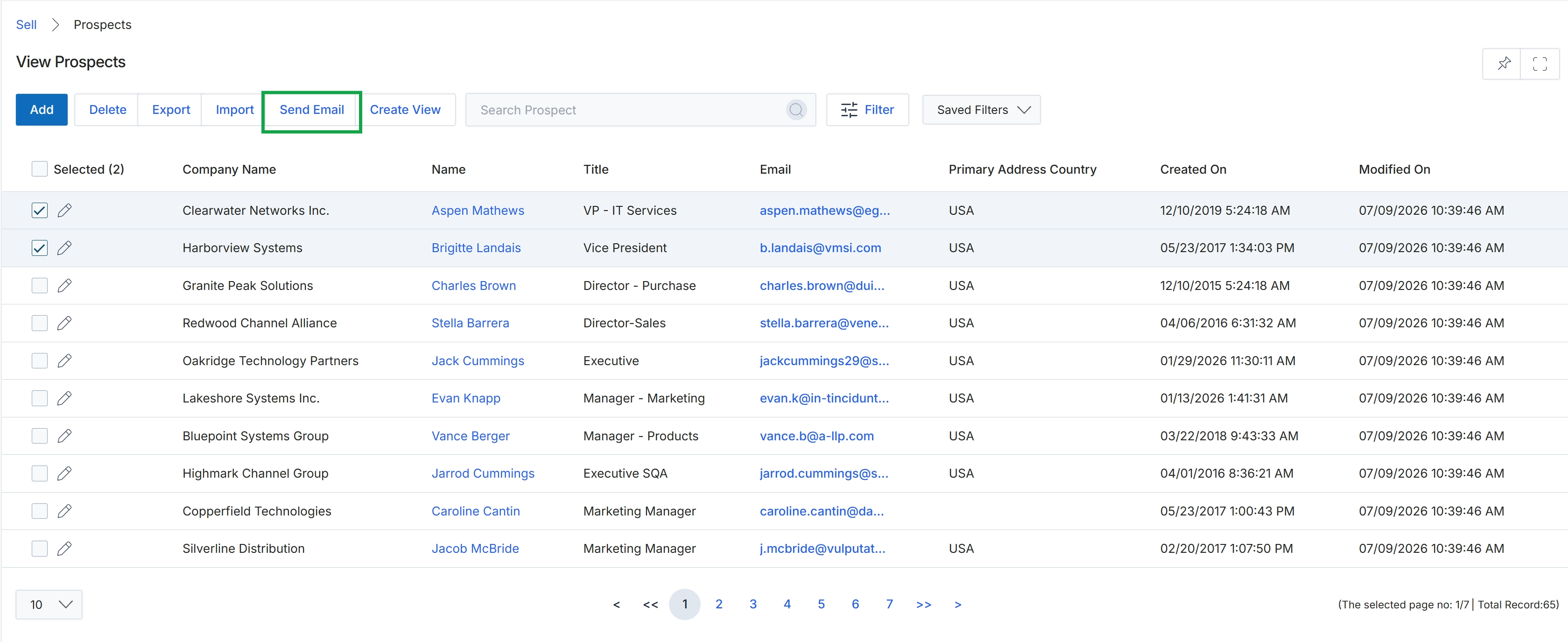 Prospects list view