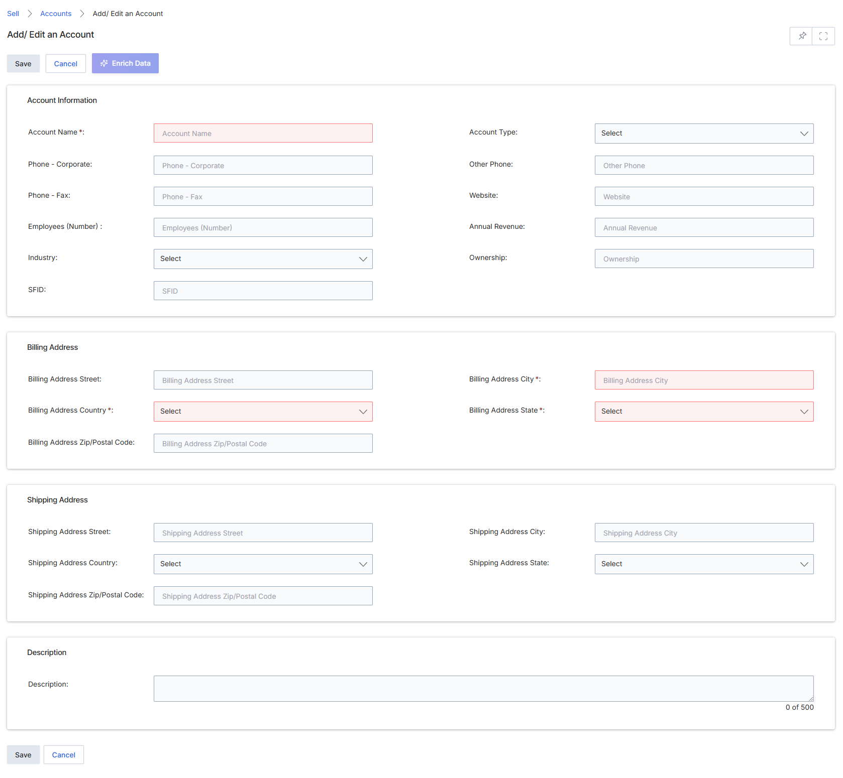Add/Edit an Account form