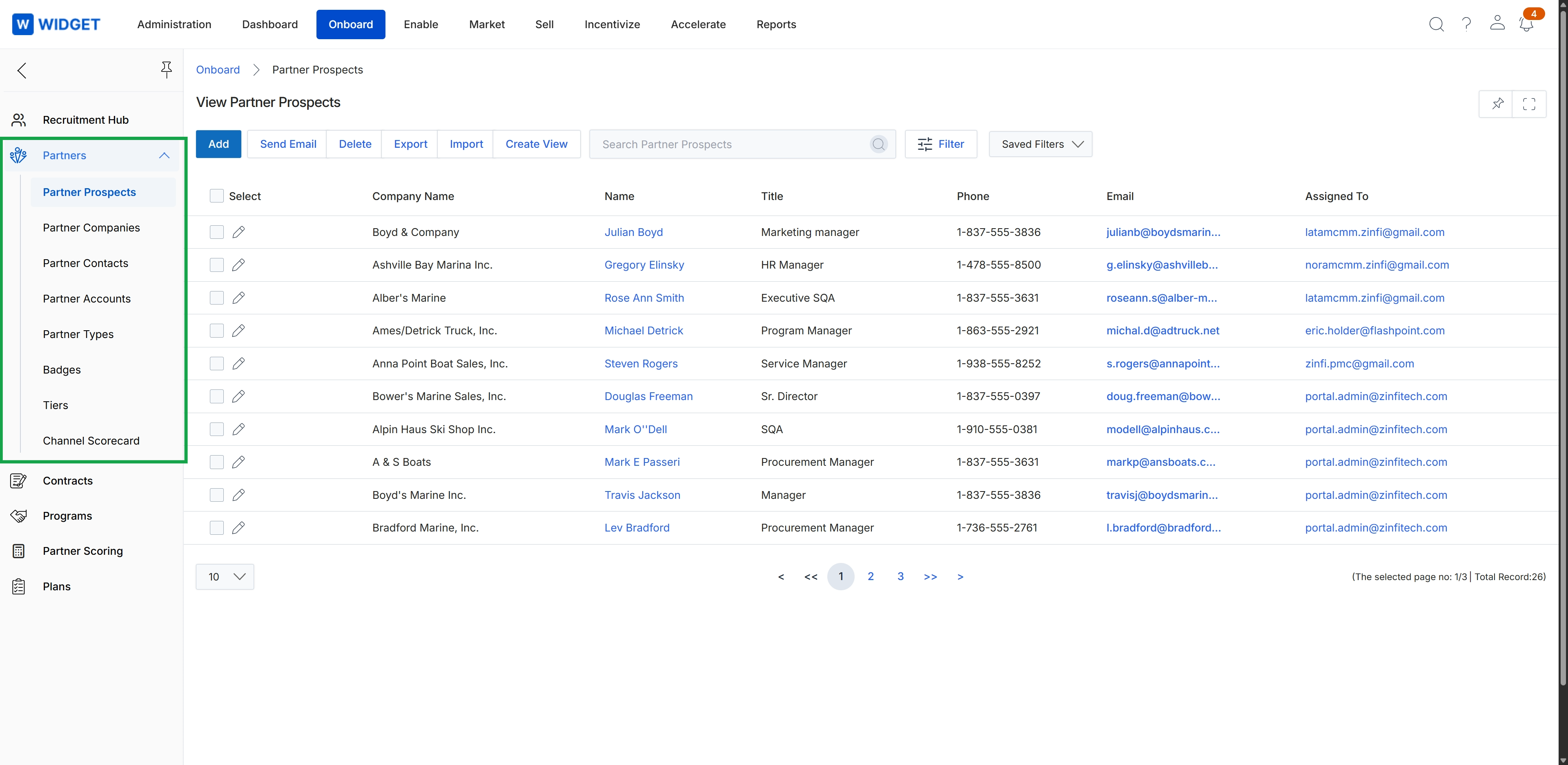 Partner Prospects list view