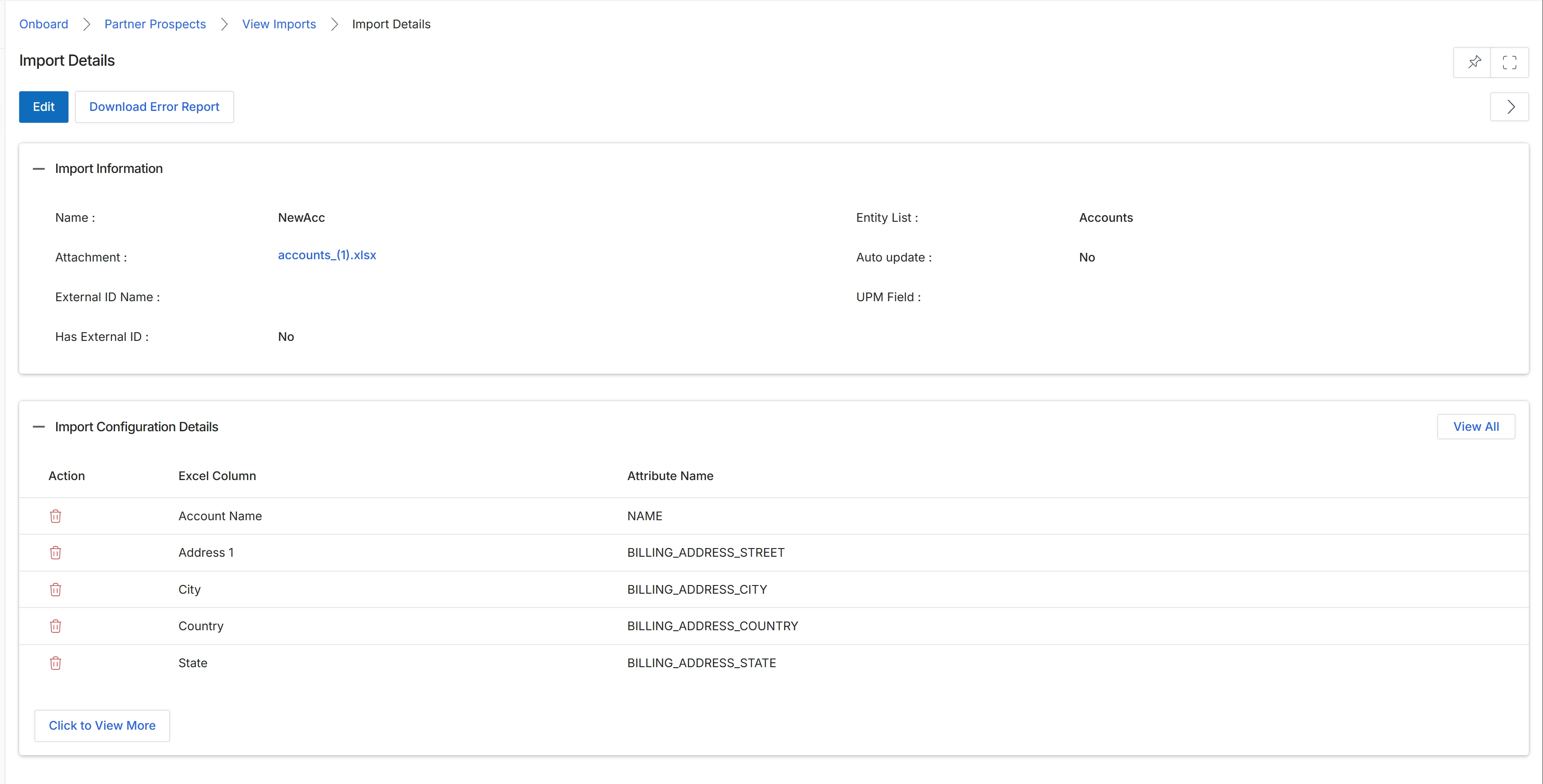 Import Details screen
