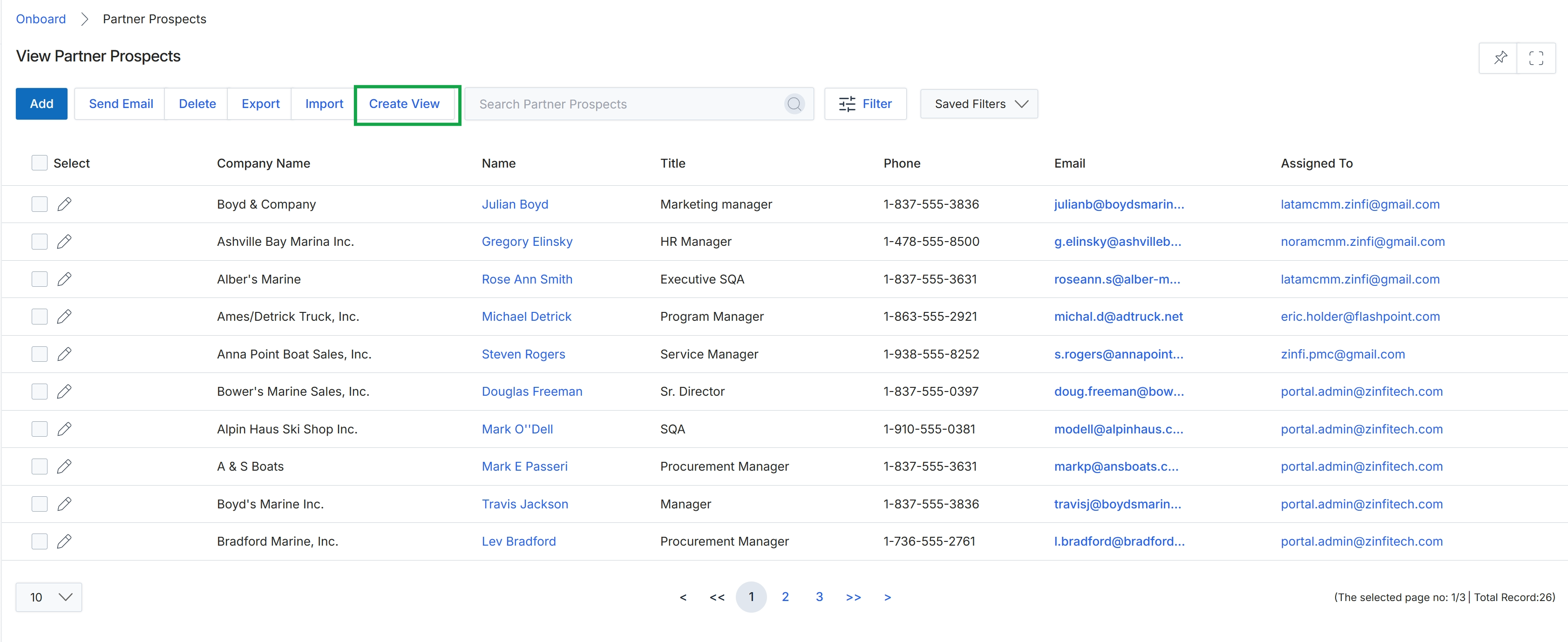 View Partner Prospects list page