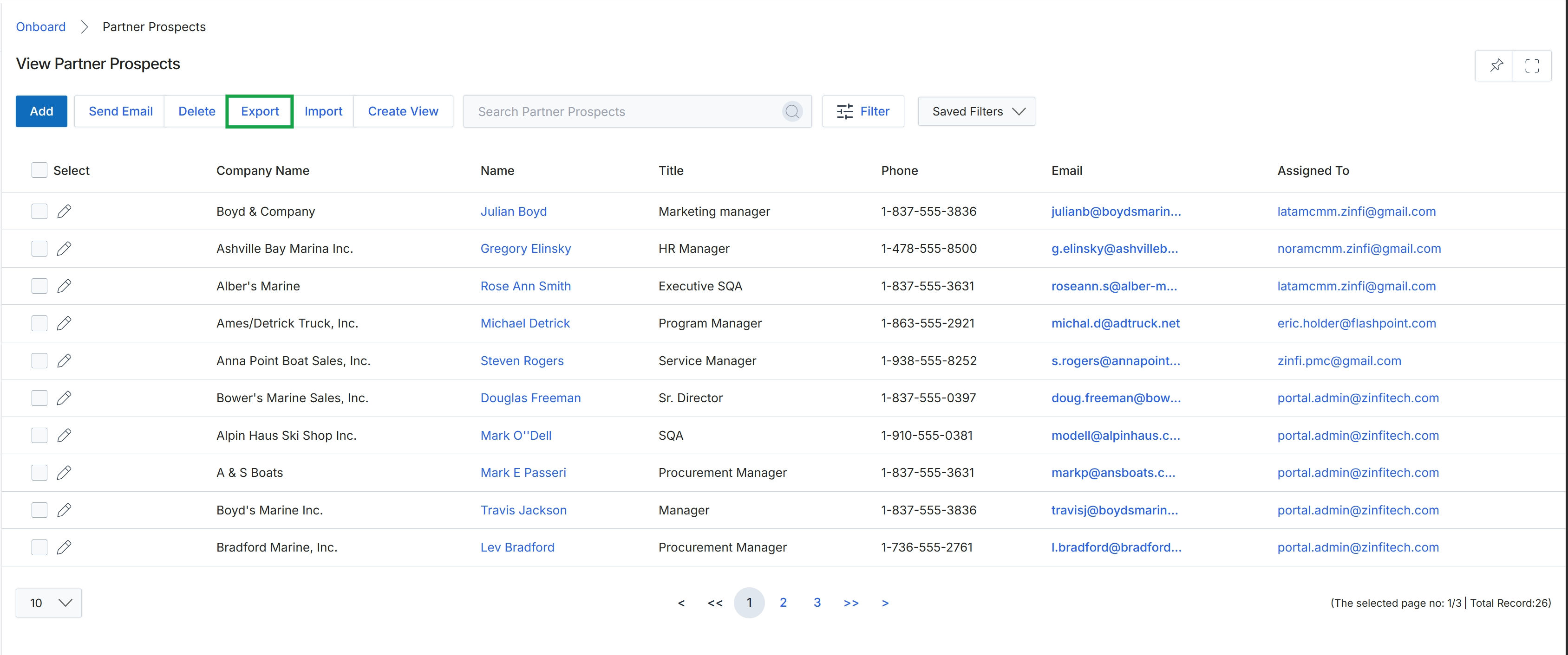 Partner Prospects list view