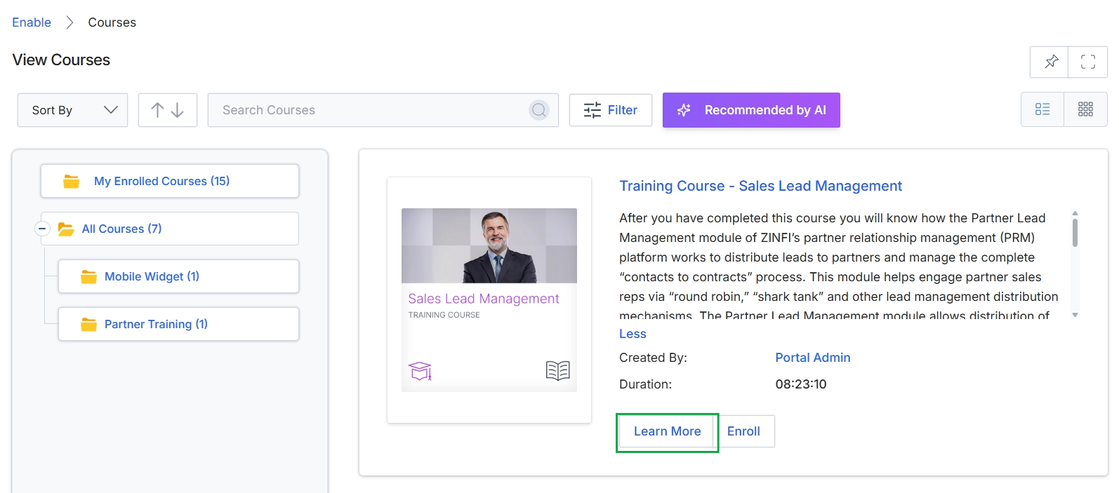 View Courses page with course details