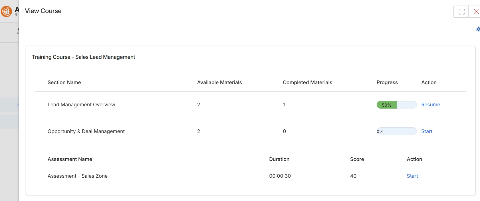View Course details and progress