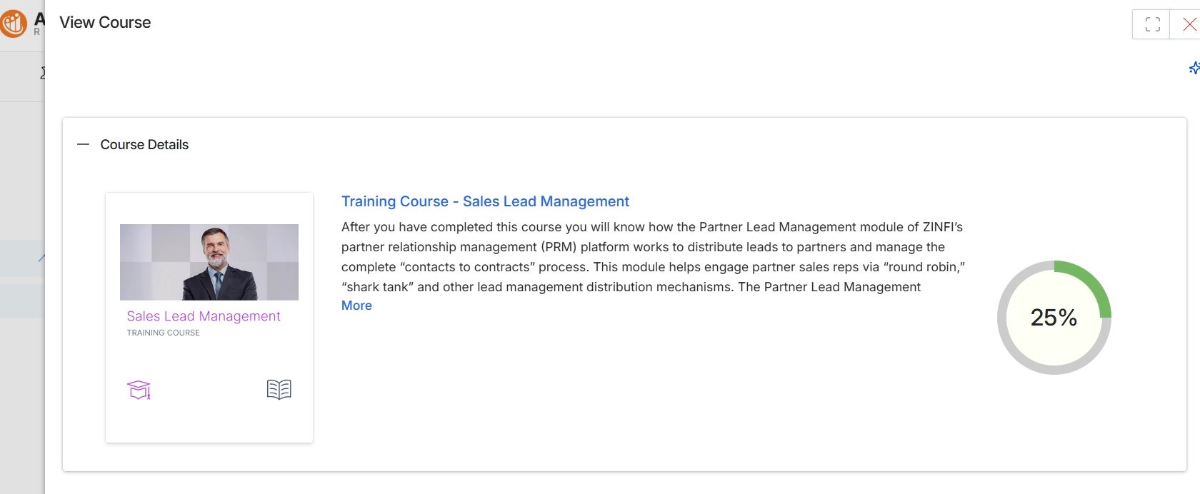 Course detail view with progress indicator