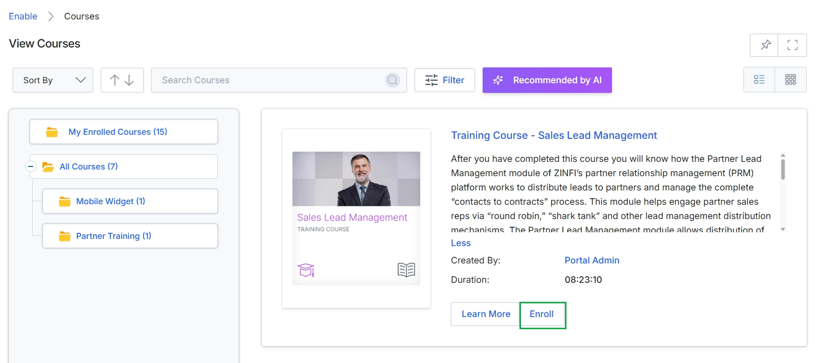 View a Course slide-out panel