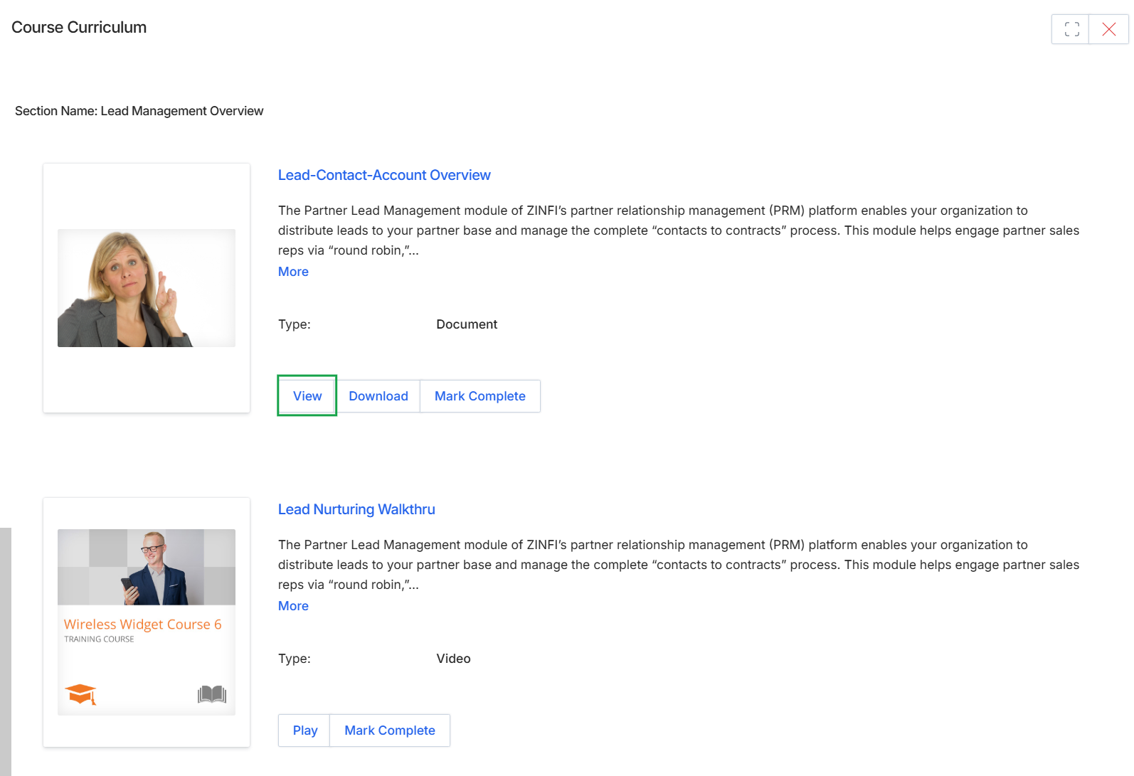 Course curriculum content items