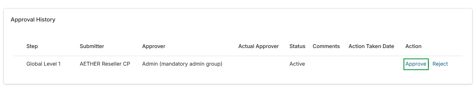 Approval History section of a partner plan