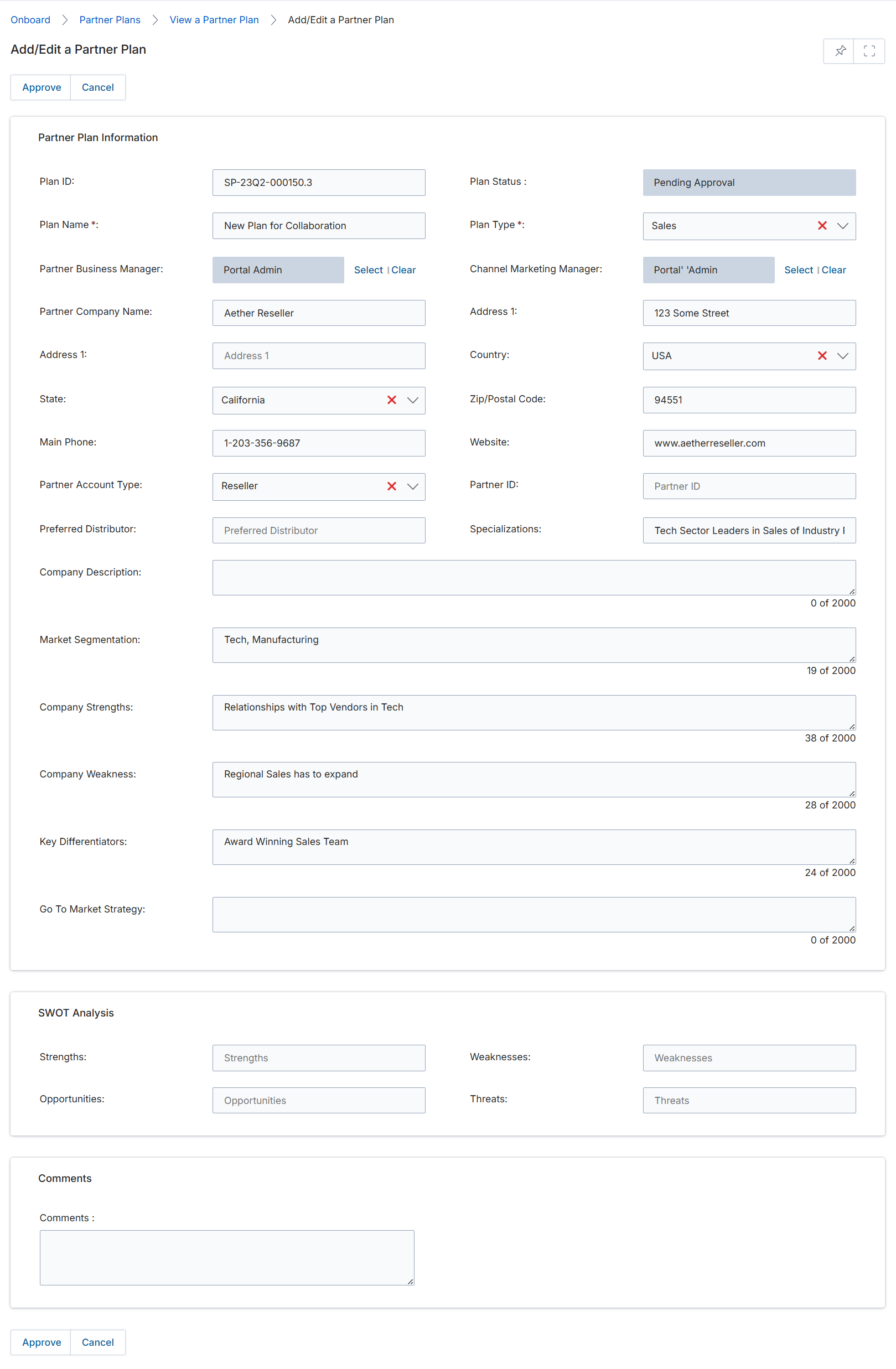 Add/Edit a Partner Plan form