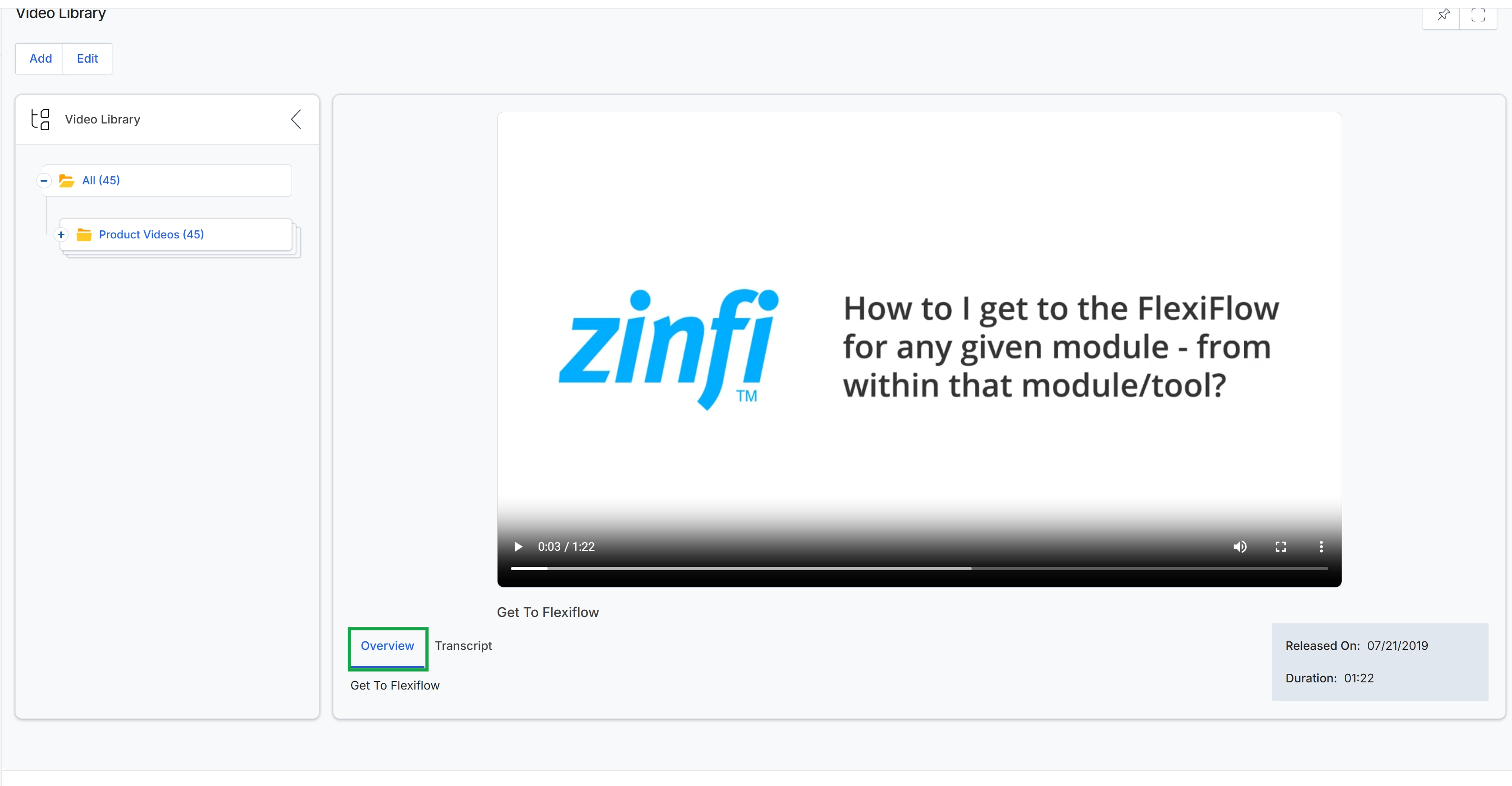Video detail view with overview tab selected