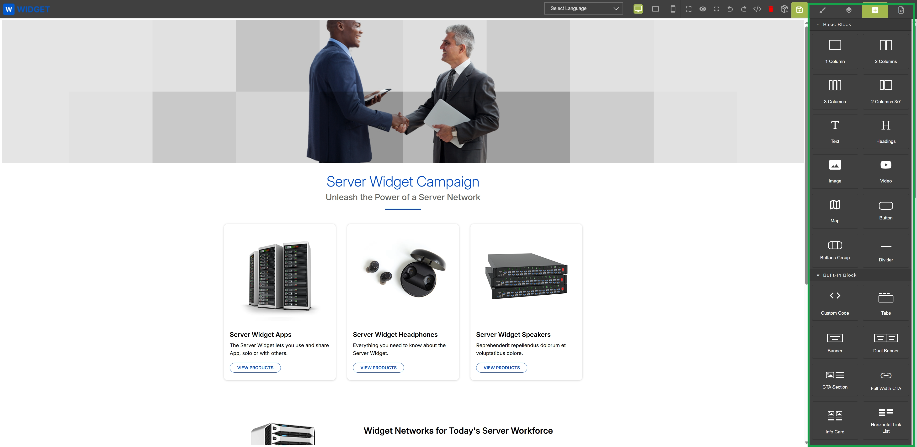 Microsite content editor interface
