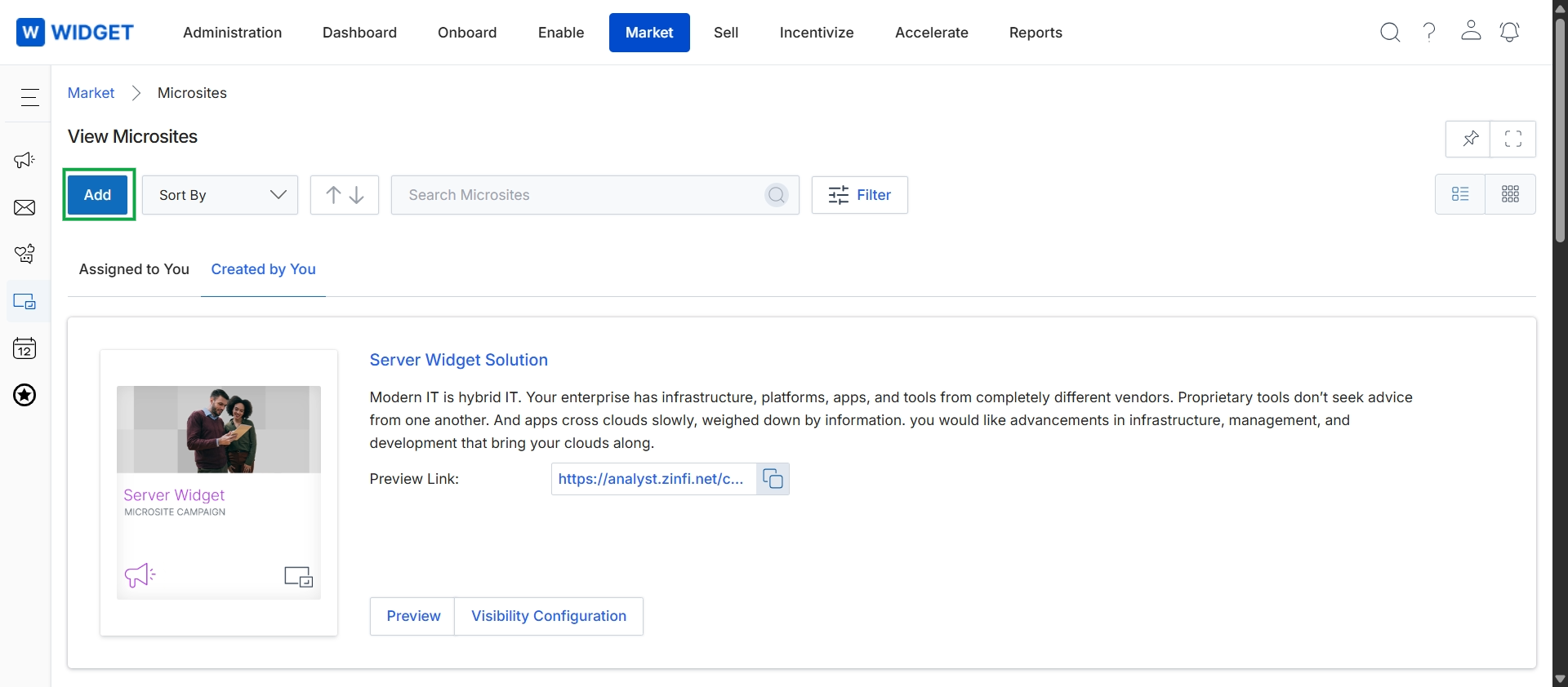 View Microsites list