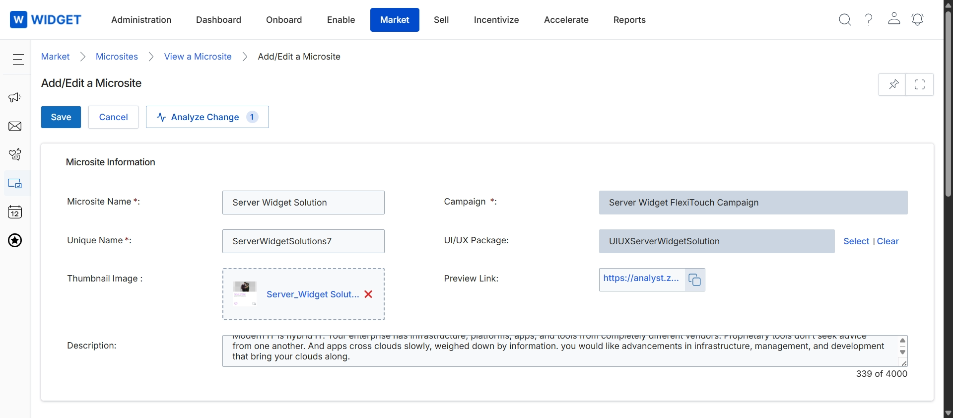 Add/Edit a Microsite form