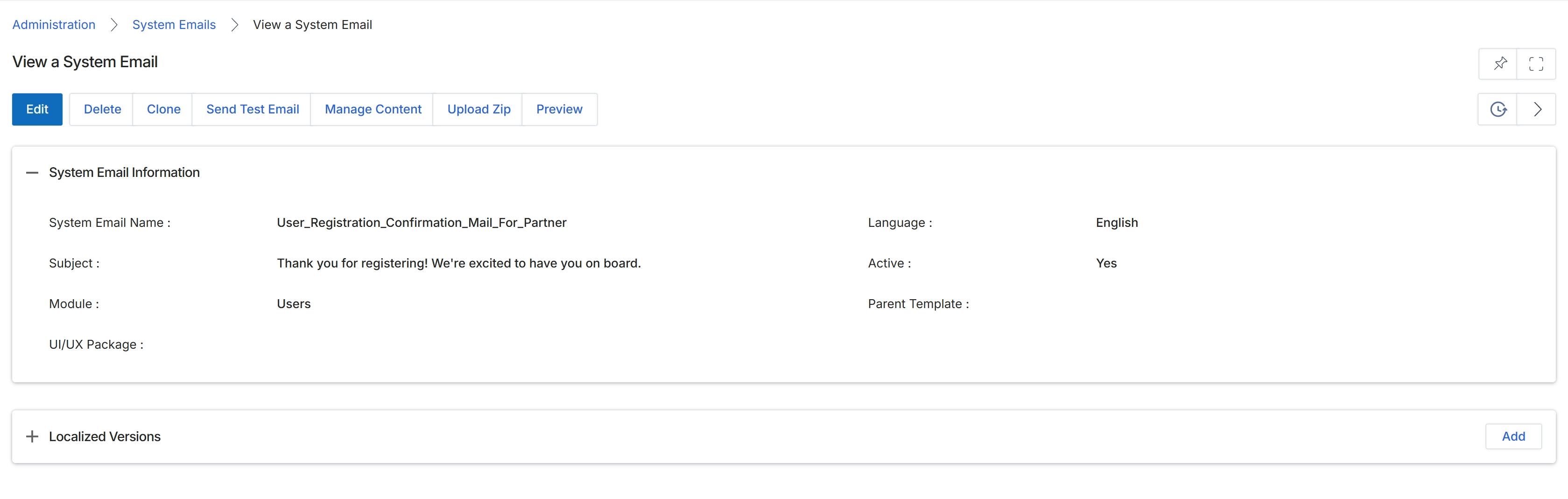 View a System Email template