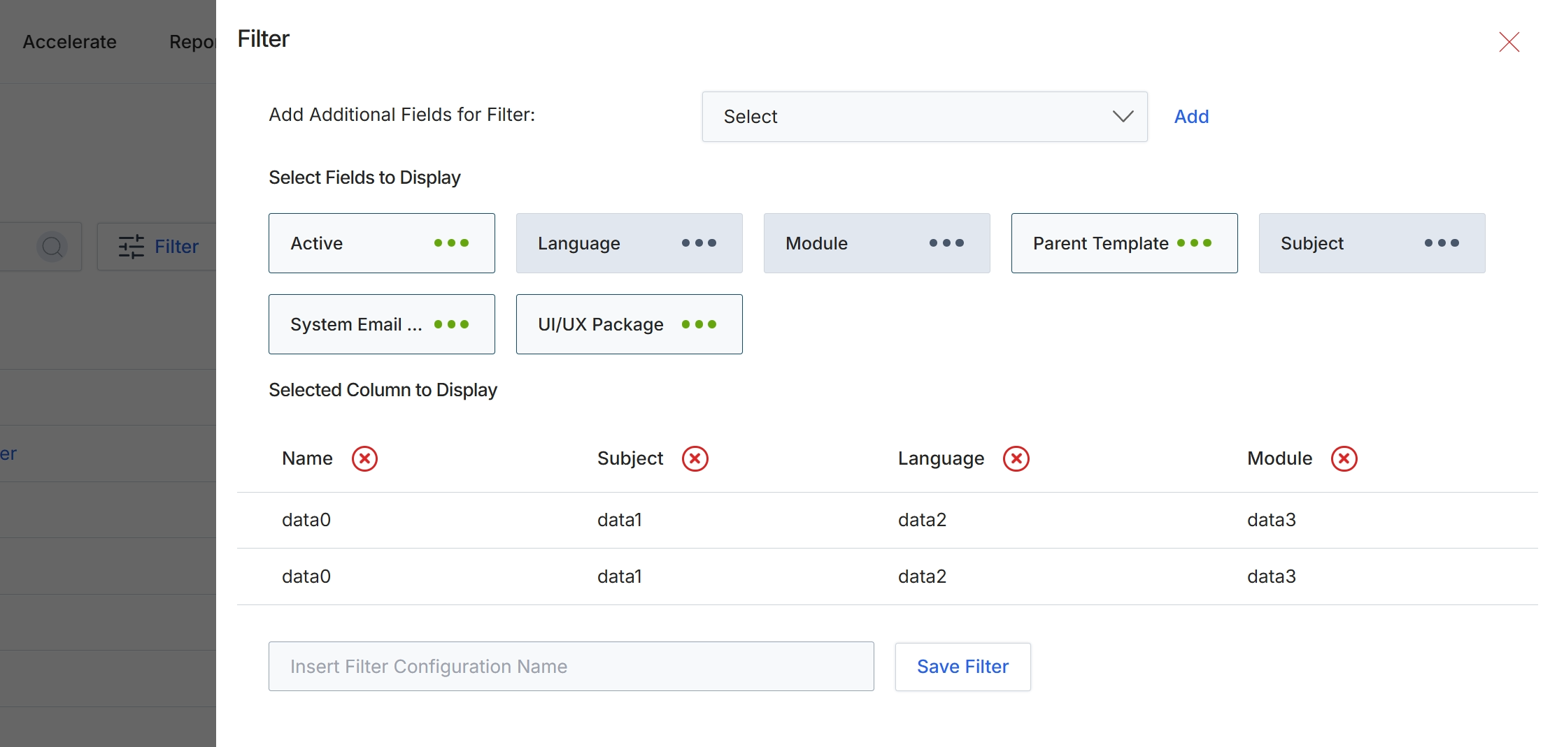 Filter configuration dialog