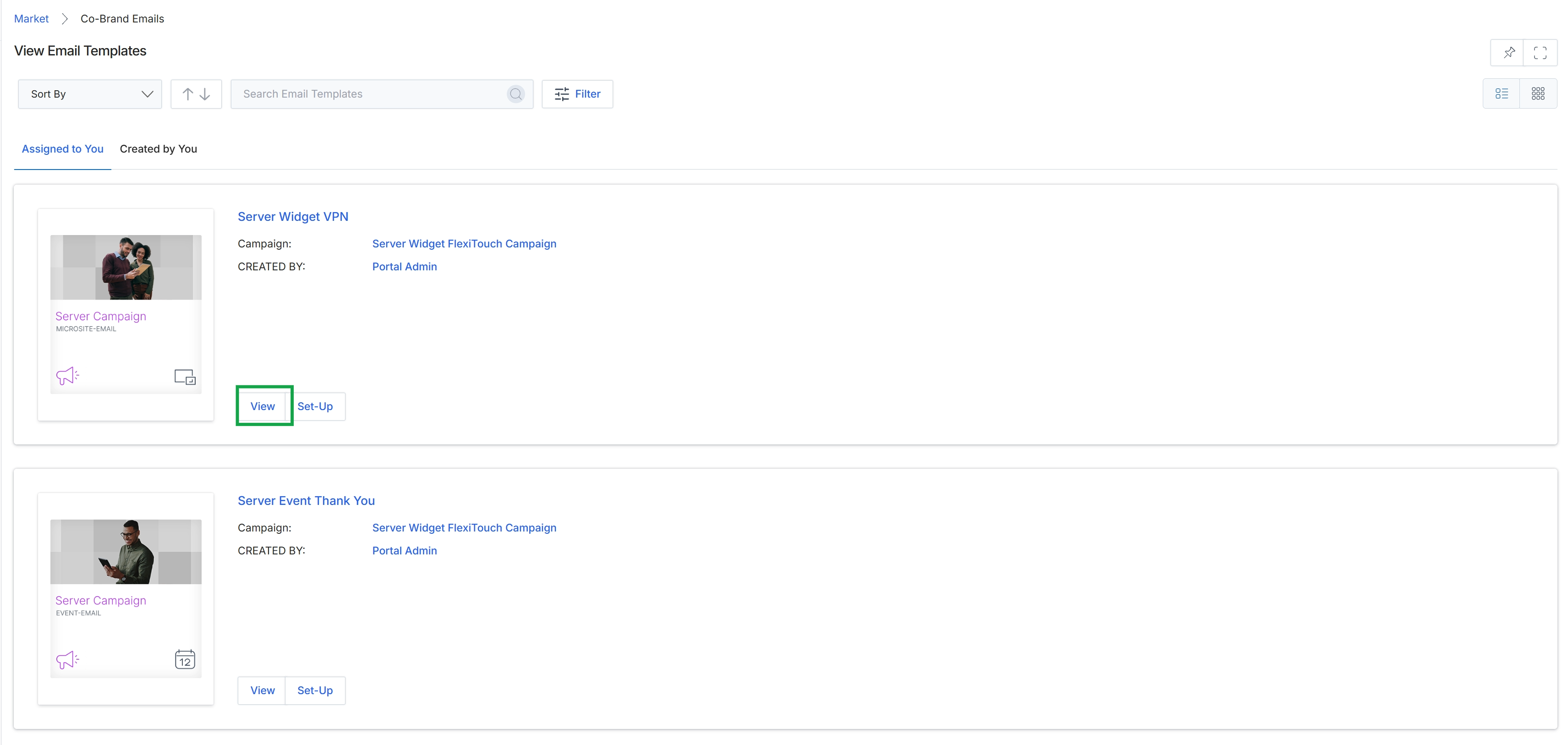 View Email Templates list
