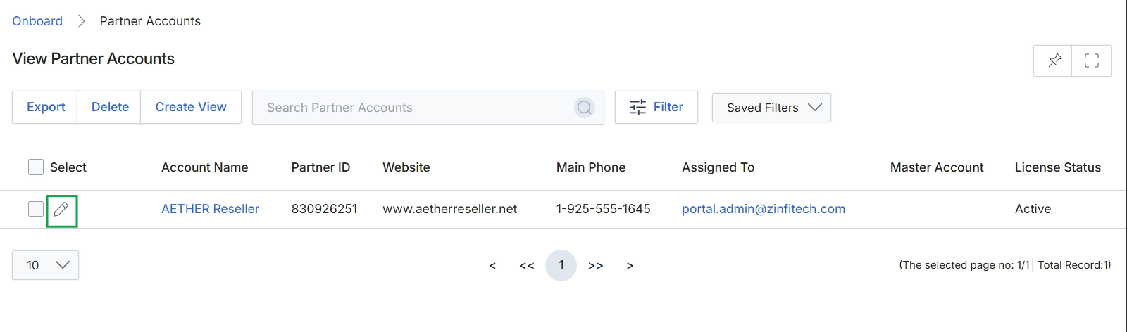 View Partner Accounts list with edit icon