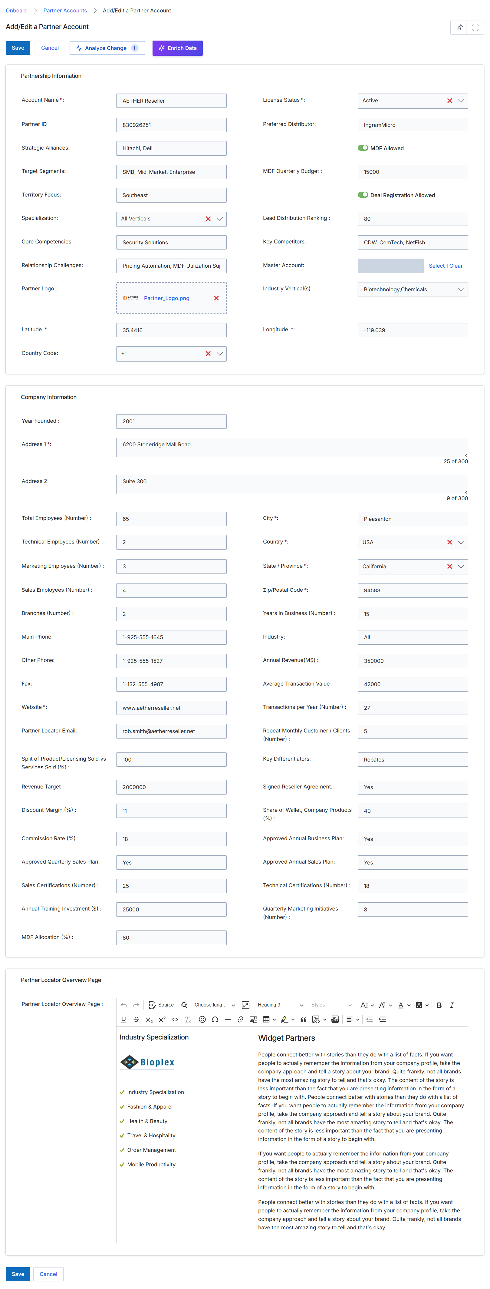 Add/Edit a Partner Account form