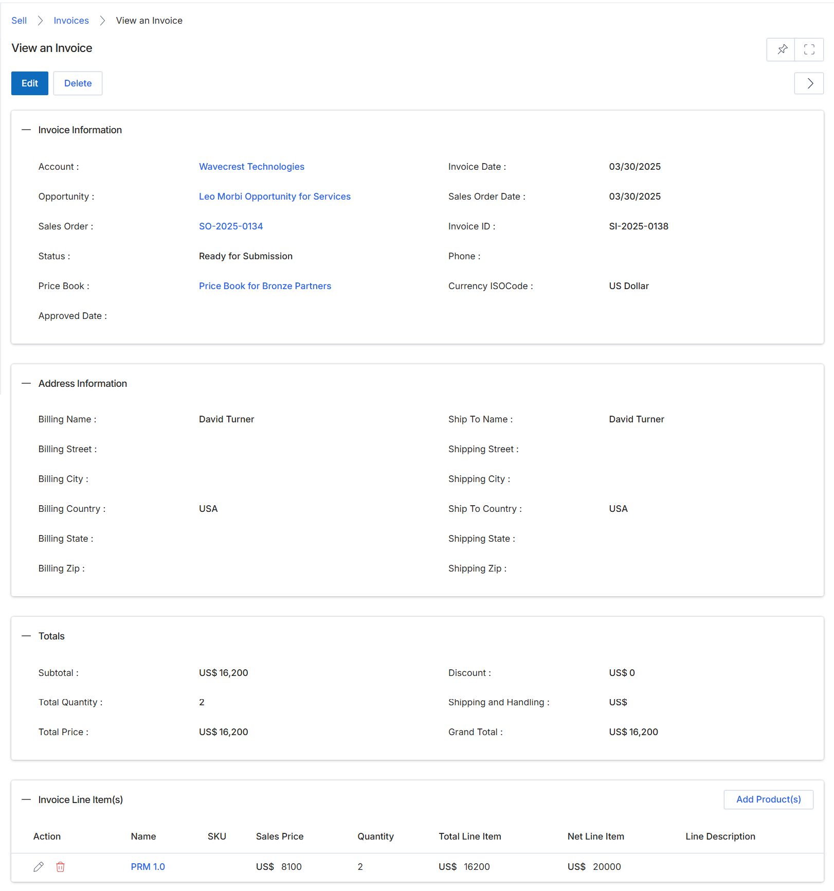 View an Invoice details