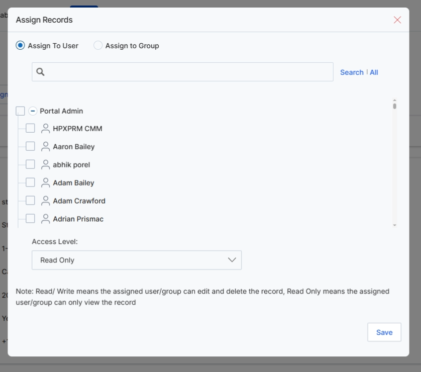 Assign Records dialog