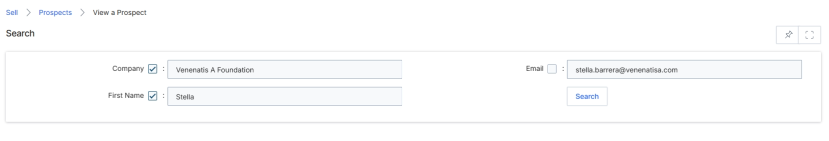 Prospect Search screen
