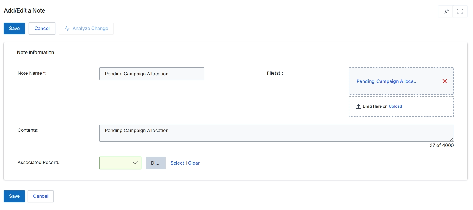 Add/Edit a Note form