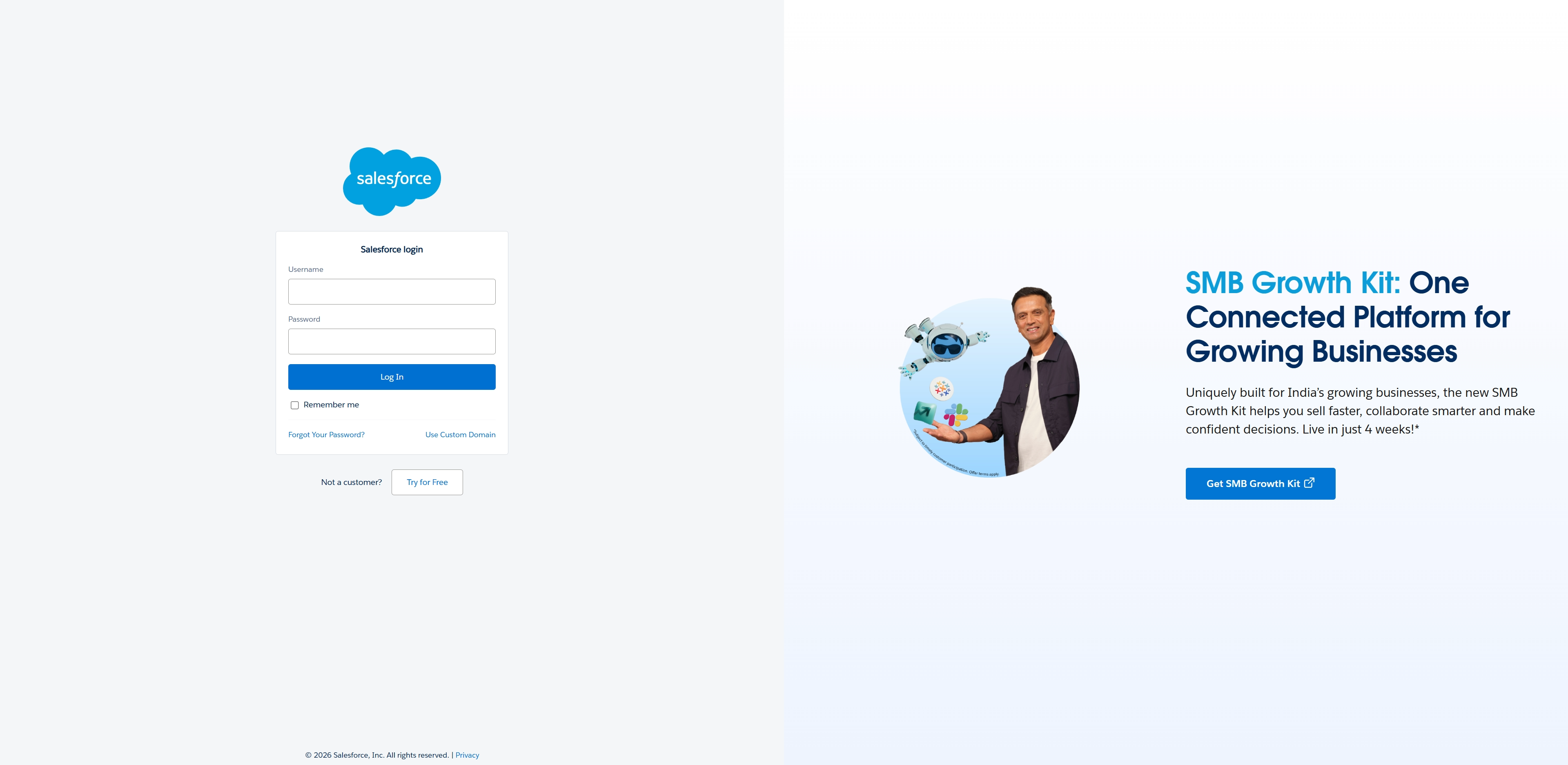 Salesforce login authentication screen